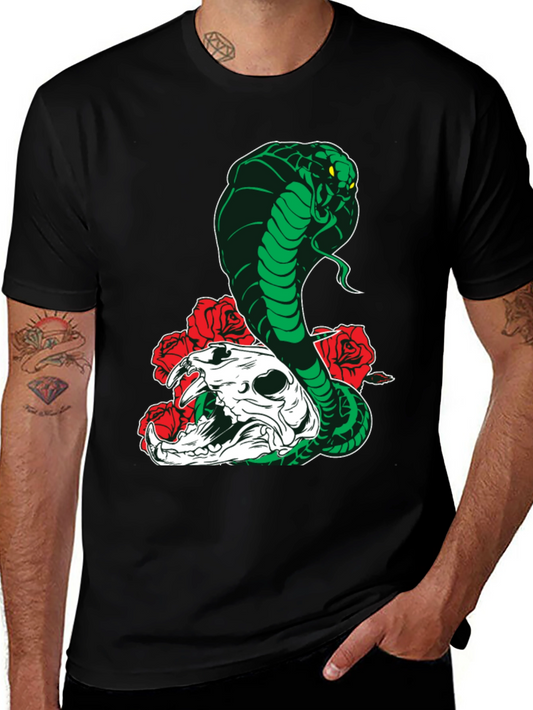 Cobra Skull Roses T-Shirt - Mens Black Graphic Tee
