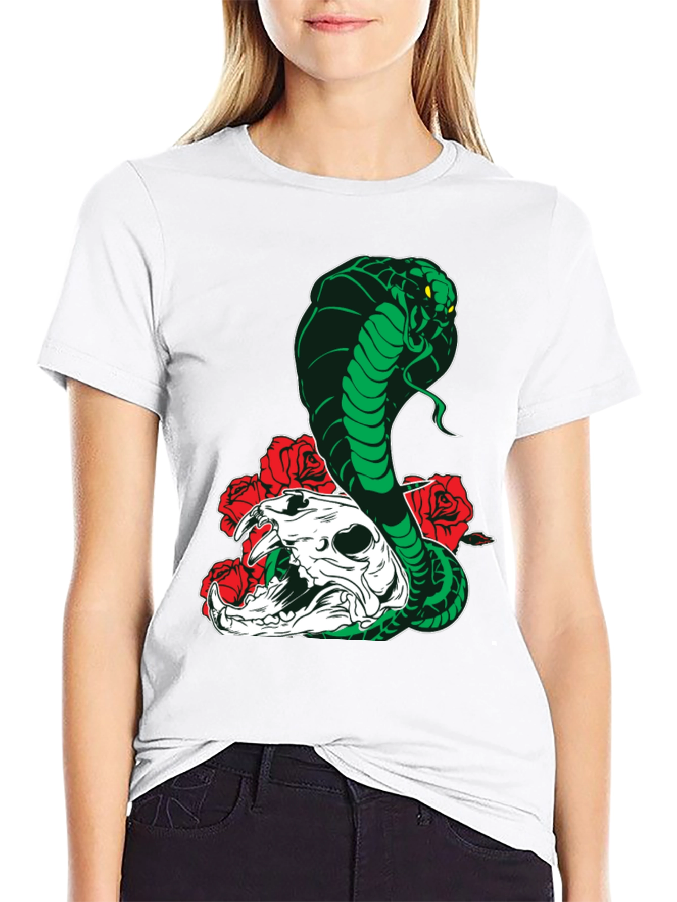 Cobra Skull Roses T-Shirt - Mens Black Graphic Tee
