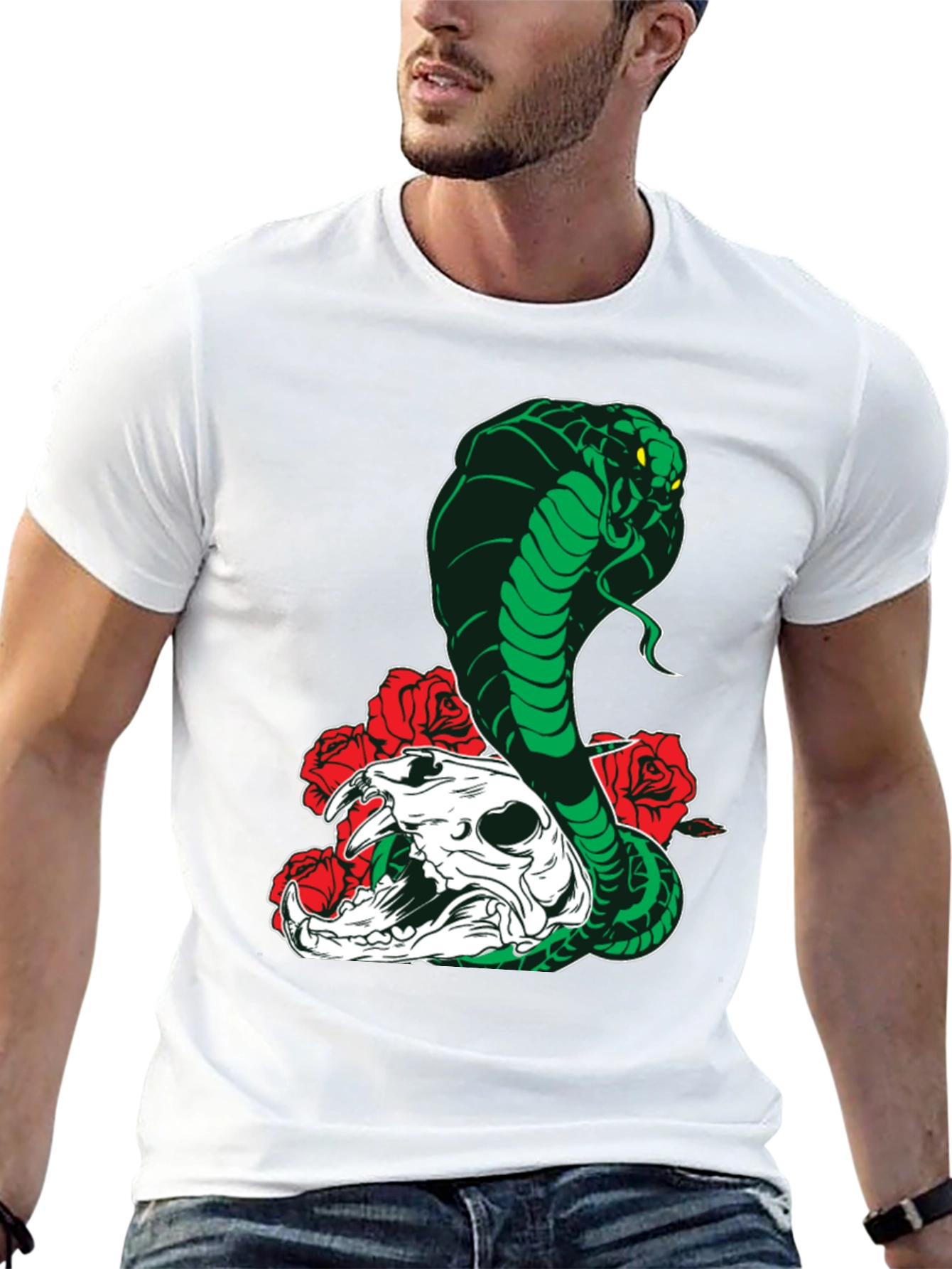 Cobra Skull Roses T-Shirt - Mens Black Graphic Tee