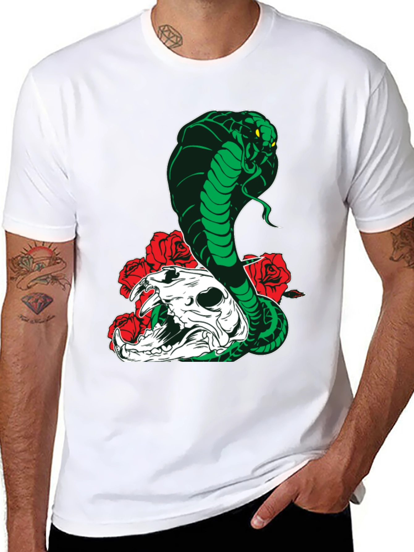 Cobra Skull Roses T-Shirt - Mens Black Graphic Tee