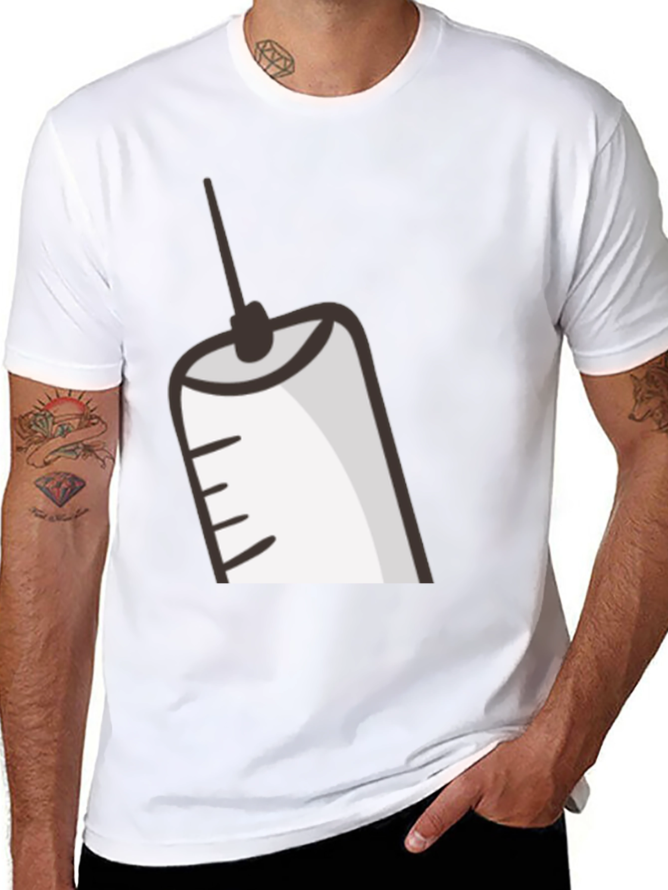 Cartoon Syringe Graphic T-Shirt - Black