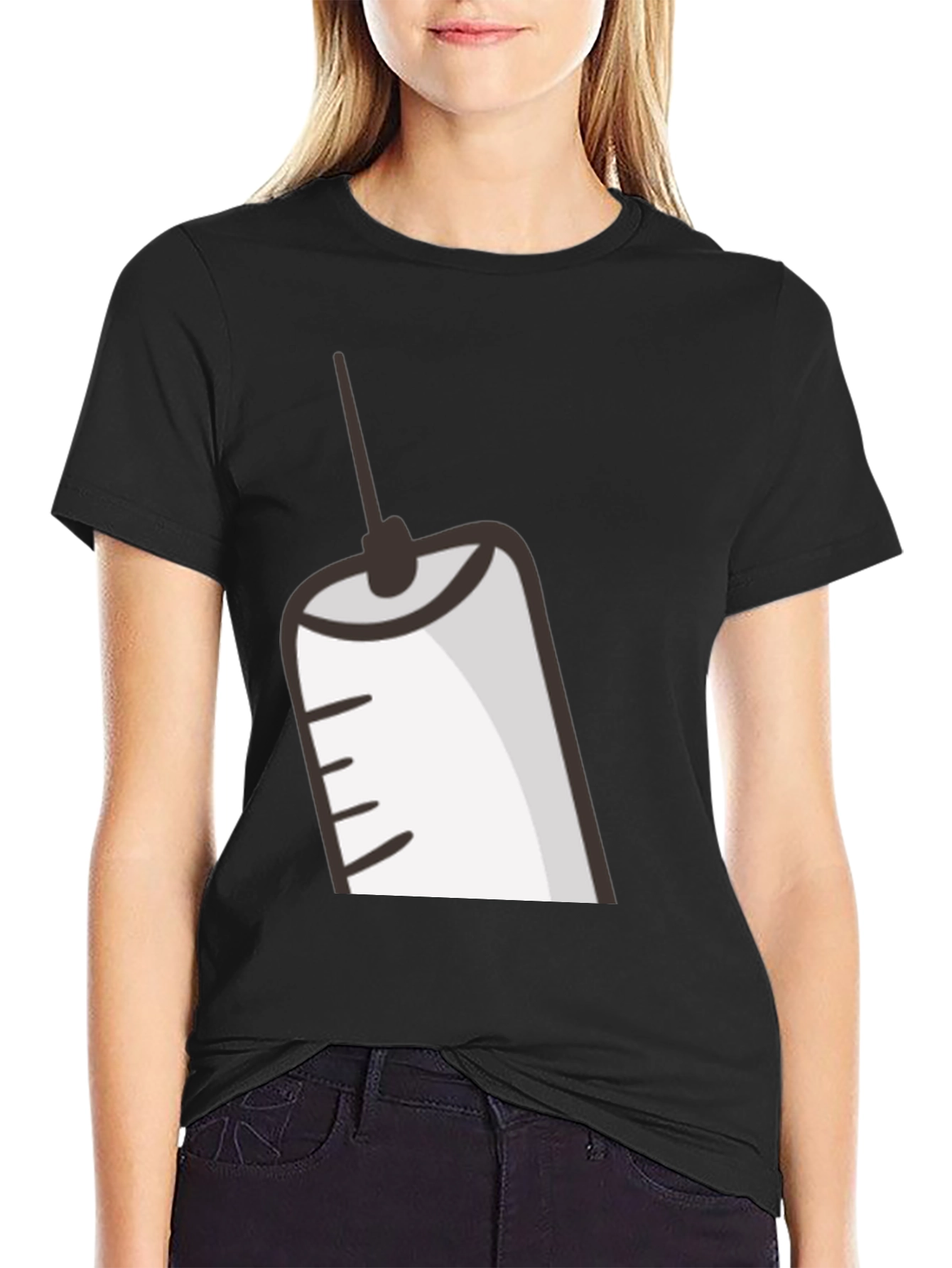 Cartoon Syringe Graphic T-Shirt - Black