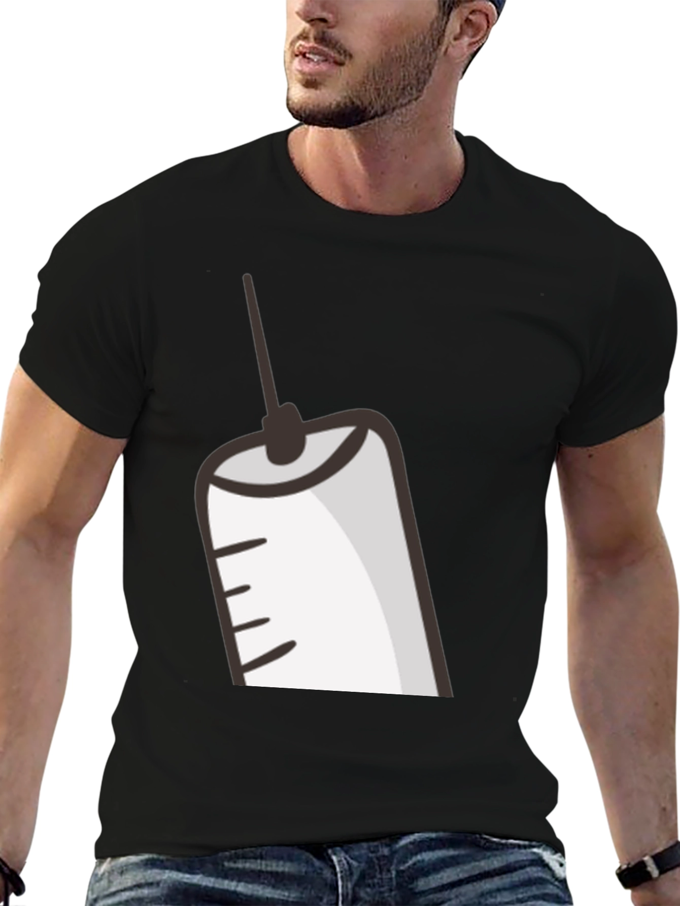 Cartoon Syringe Graphic T-Shirt - Black