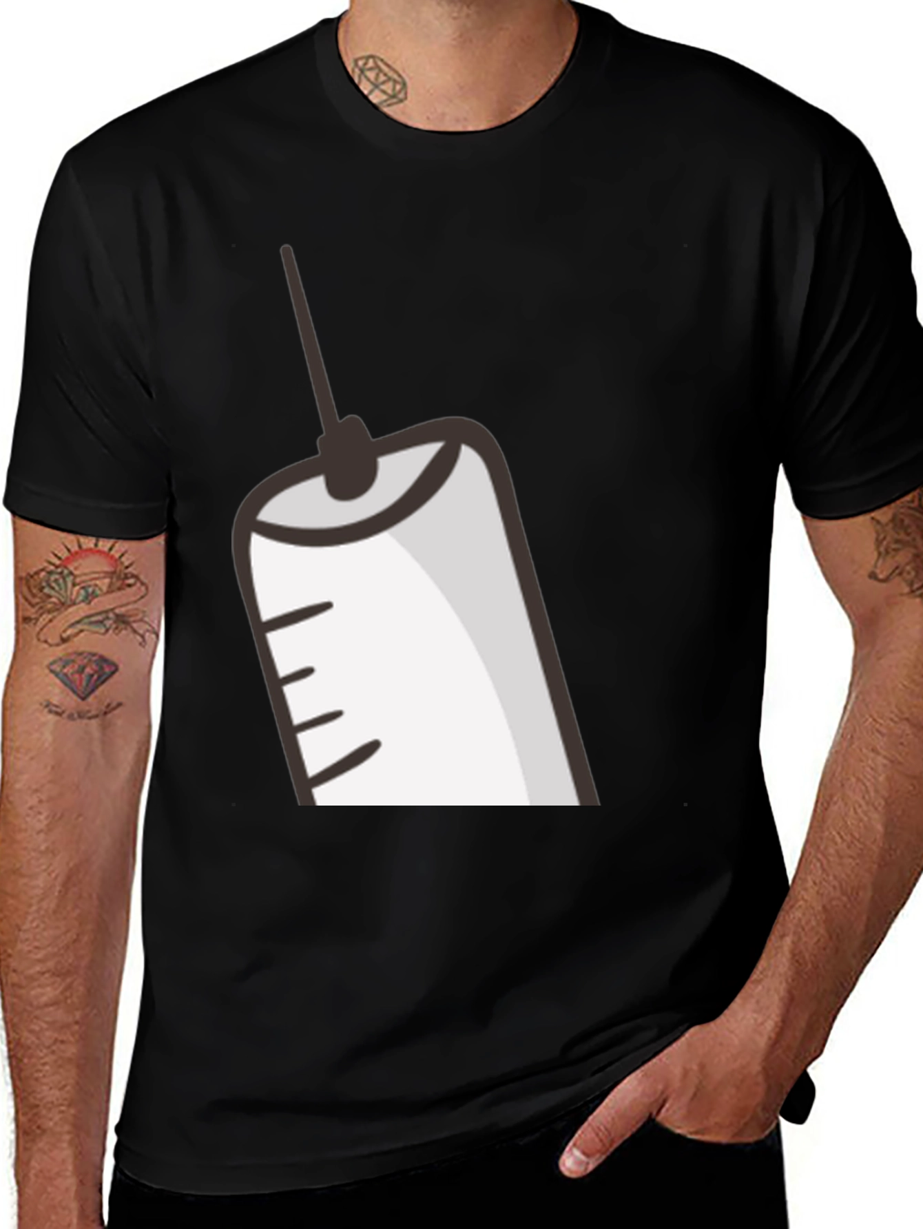 Cartoon Syringe Graphic T-Shirt - Black