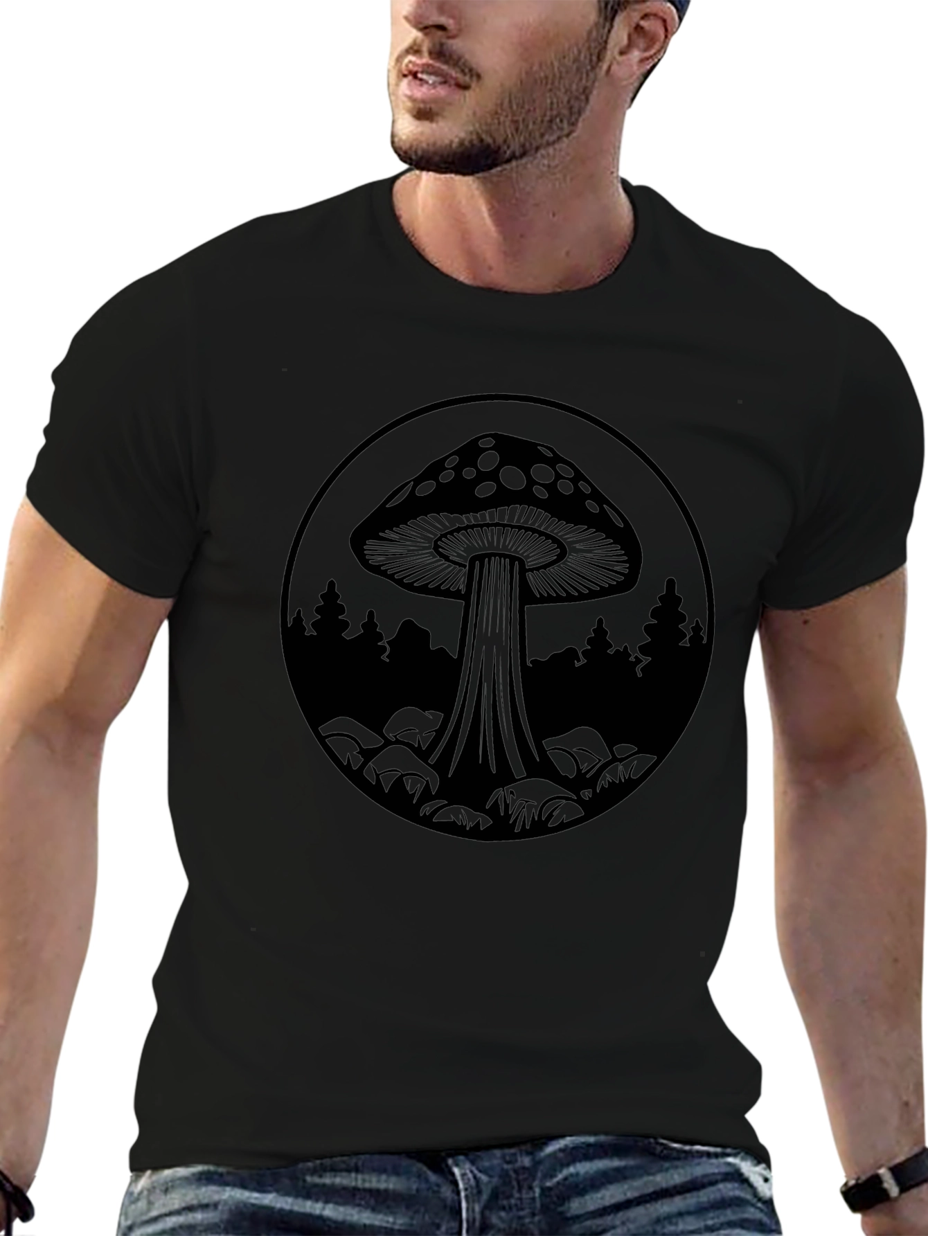 Mushroom Forest Graphic Tee - Unisex Black T-Shirt