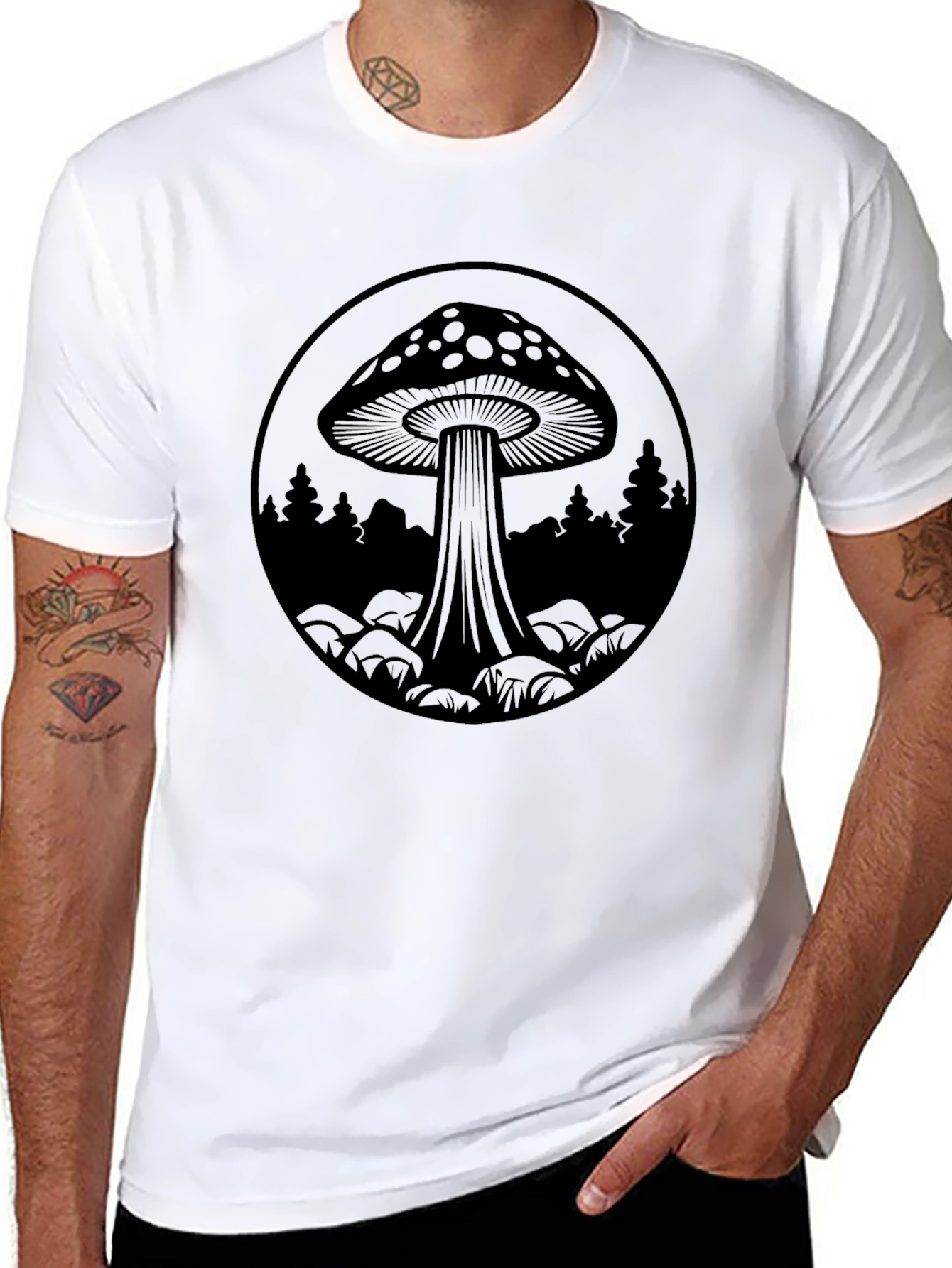 Mushroom Forest Graphic Tee - Unisex Black T-Shirt