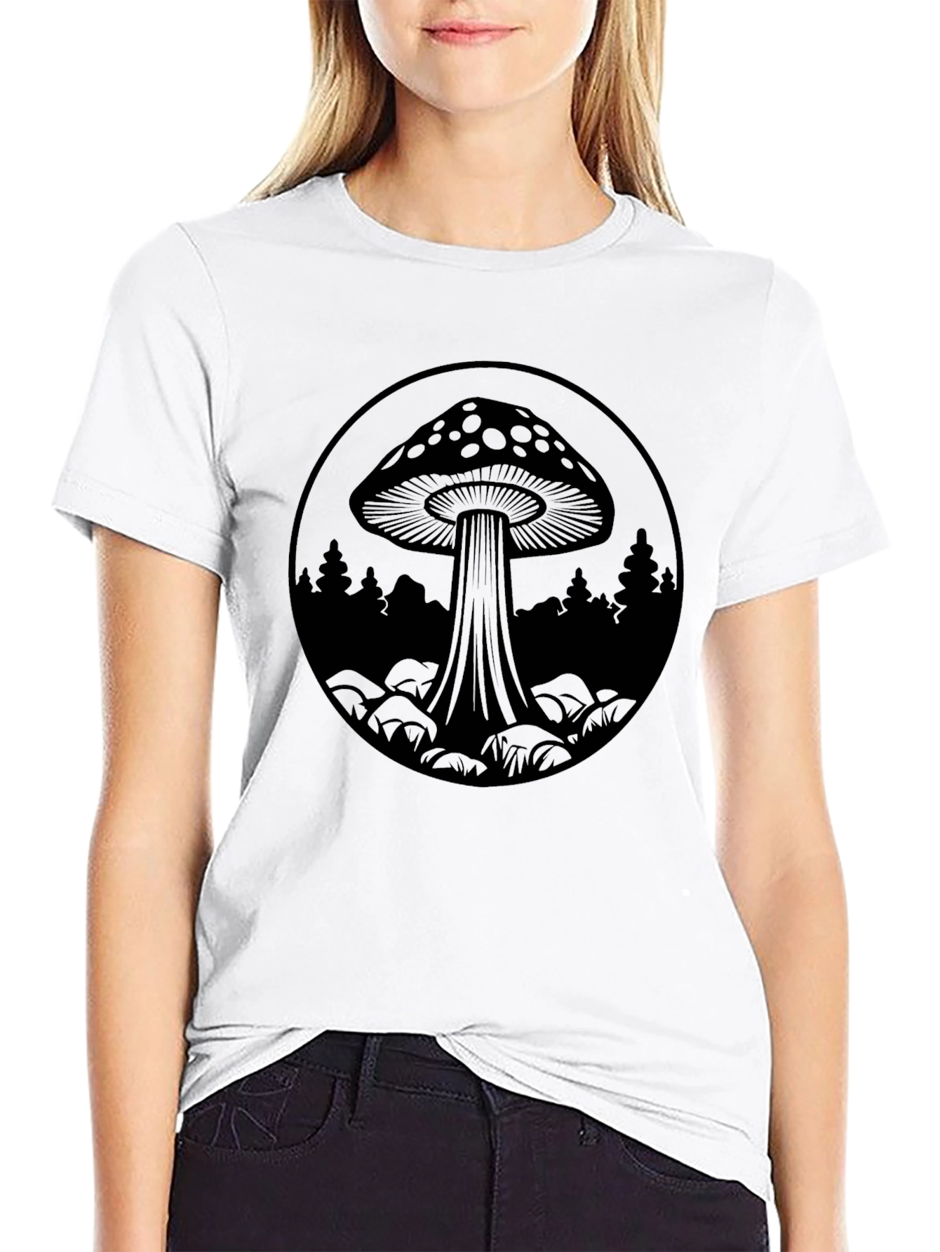 Mushroom Forest Graphic Tee - Unisex Black T-Shirt