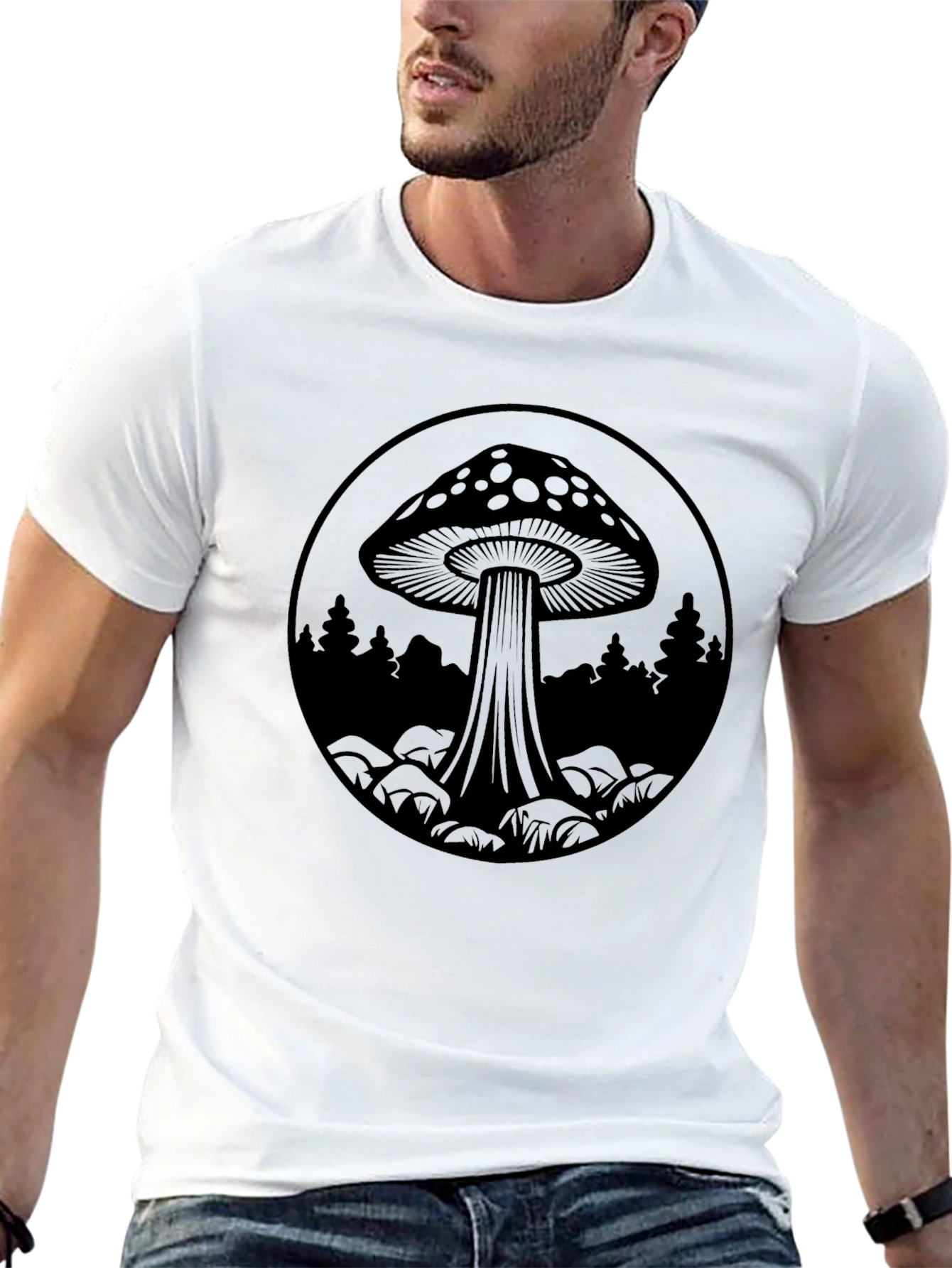 Mushroom Forest Graphic Tee - Unisex Black T-Shirt