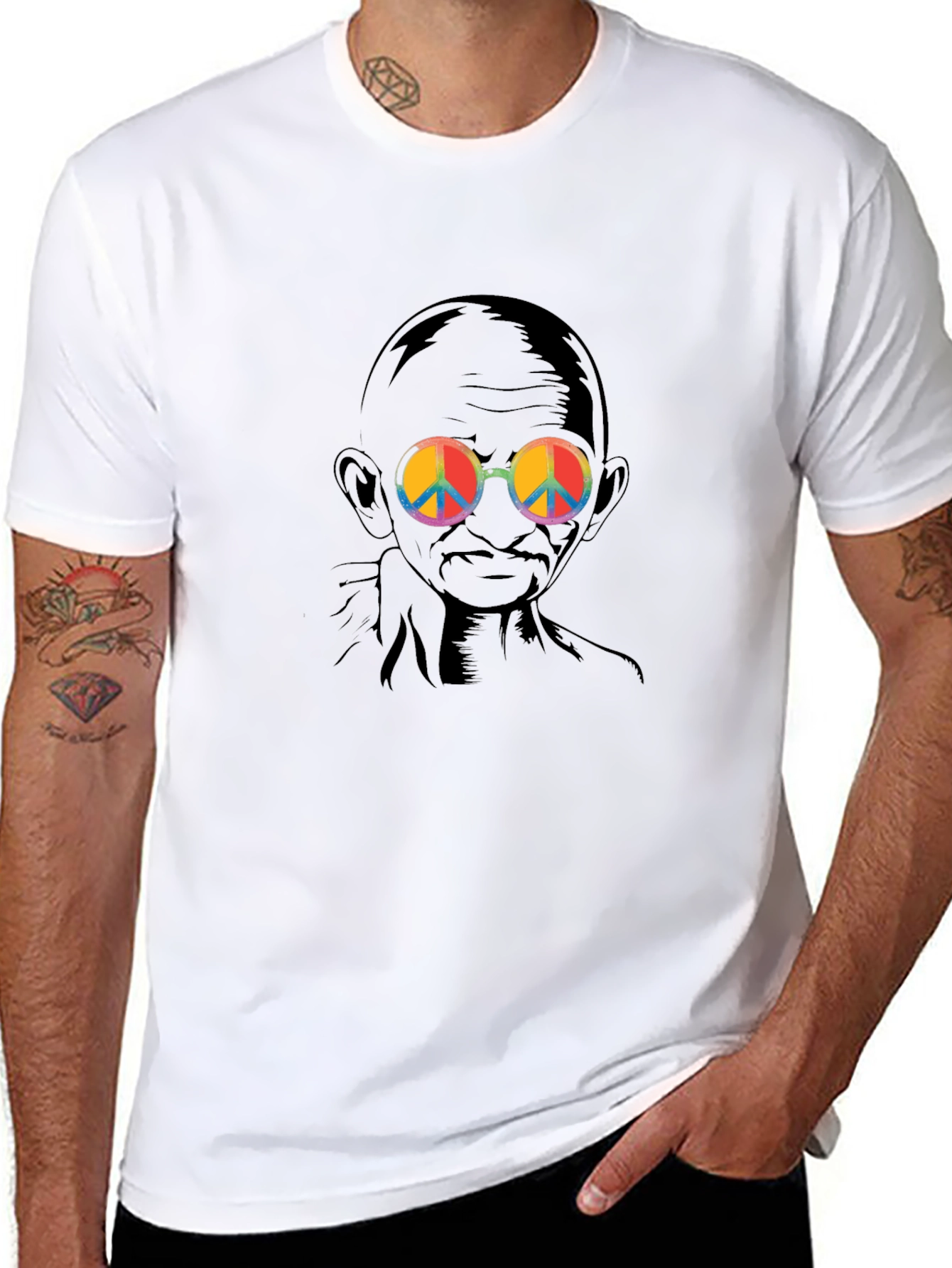 Gandhi Peace Sign Sunglasses Graphic Tee - Black