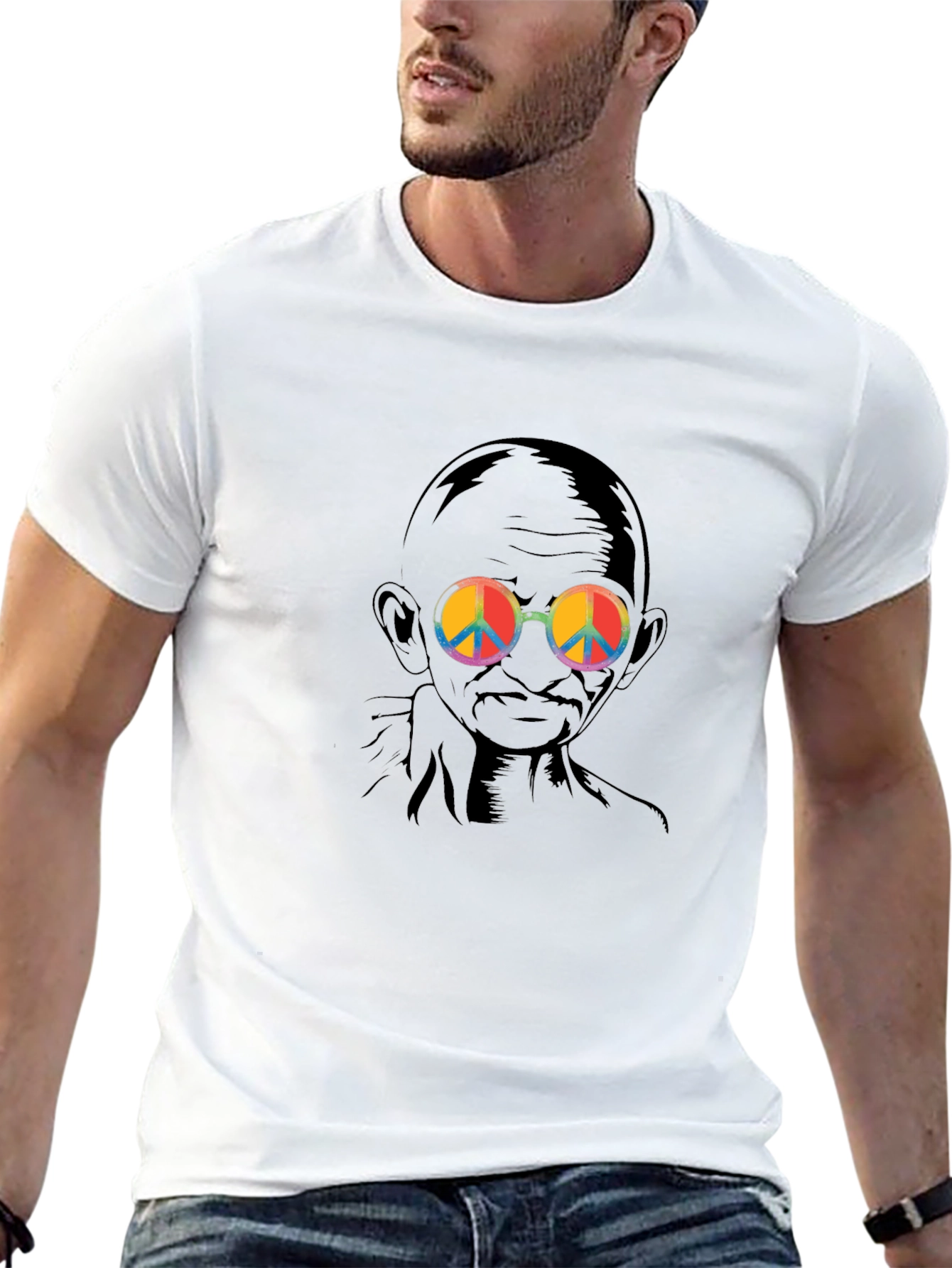 Gandhi Peace Sign Sunglasses Graphic Tee - Black