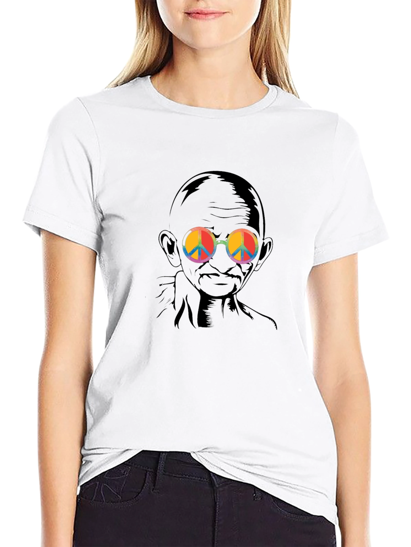 Gandhi Peace Sign Sunglasses Graphic Tee - Black