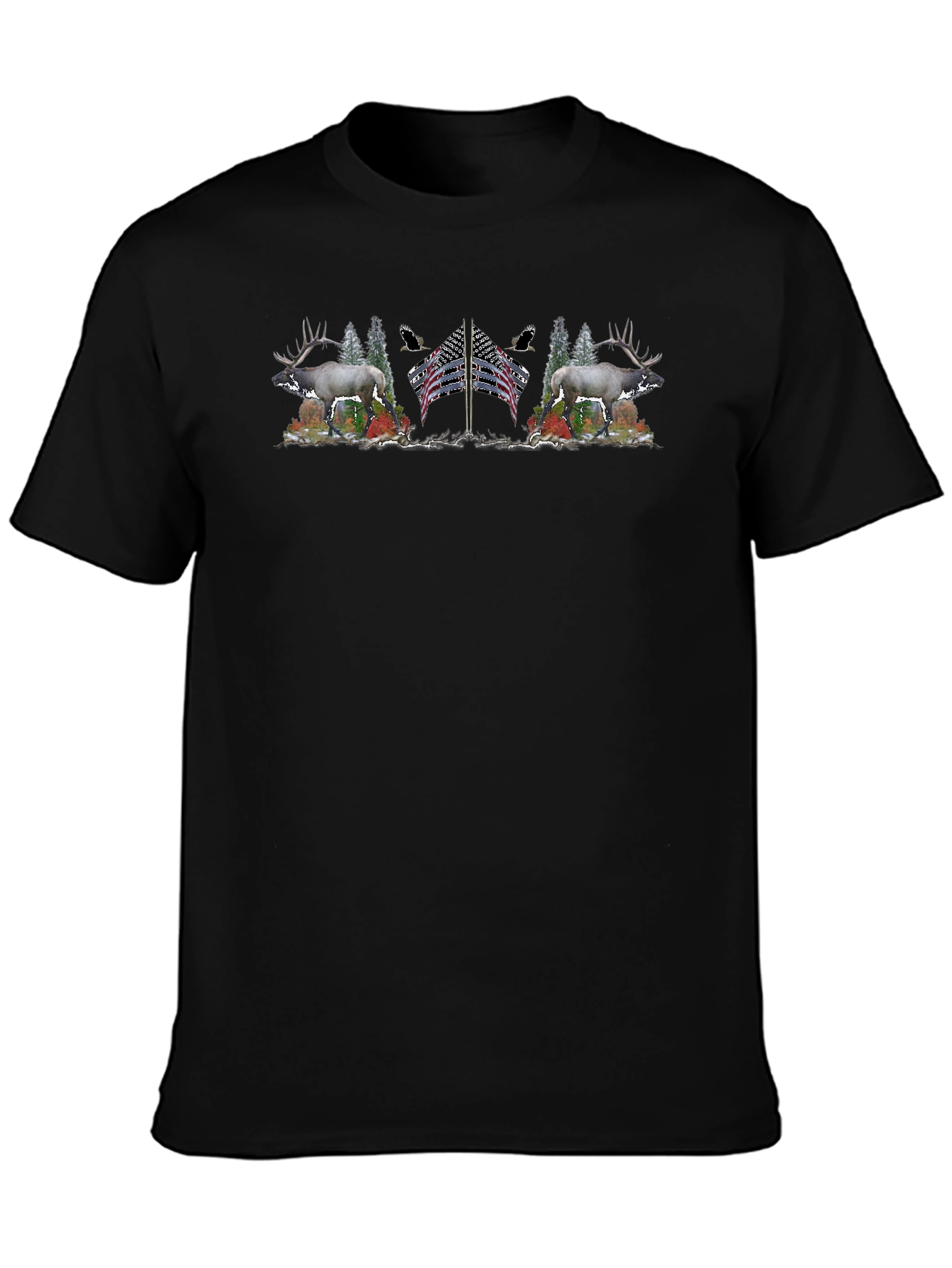 Wildlife and American Flag Graphic Tee - Black