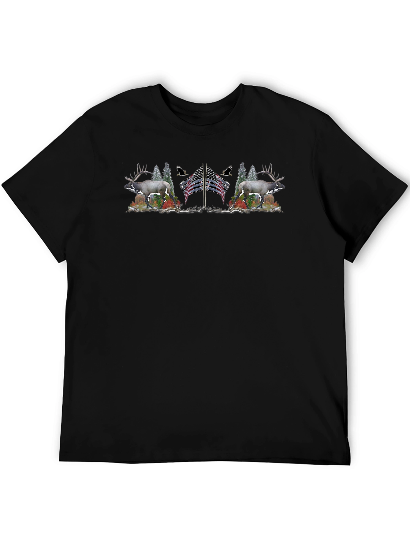 Wildlife and American Flag Graphic Tee - Black
