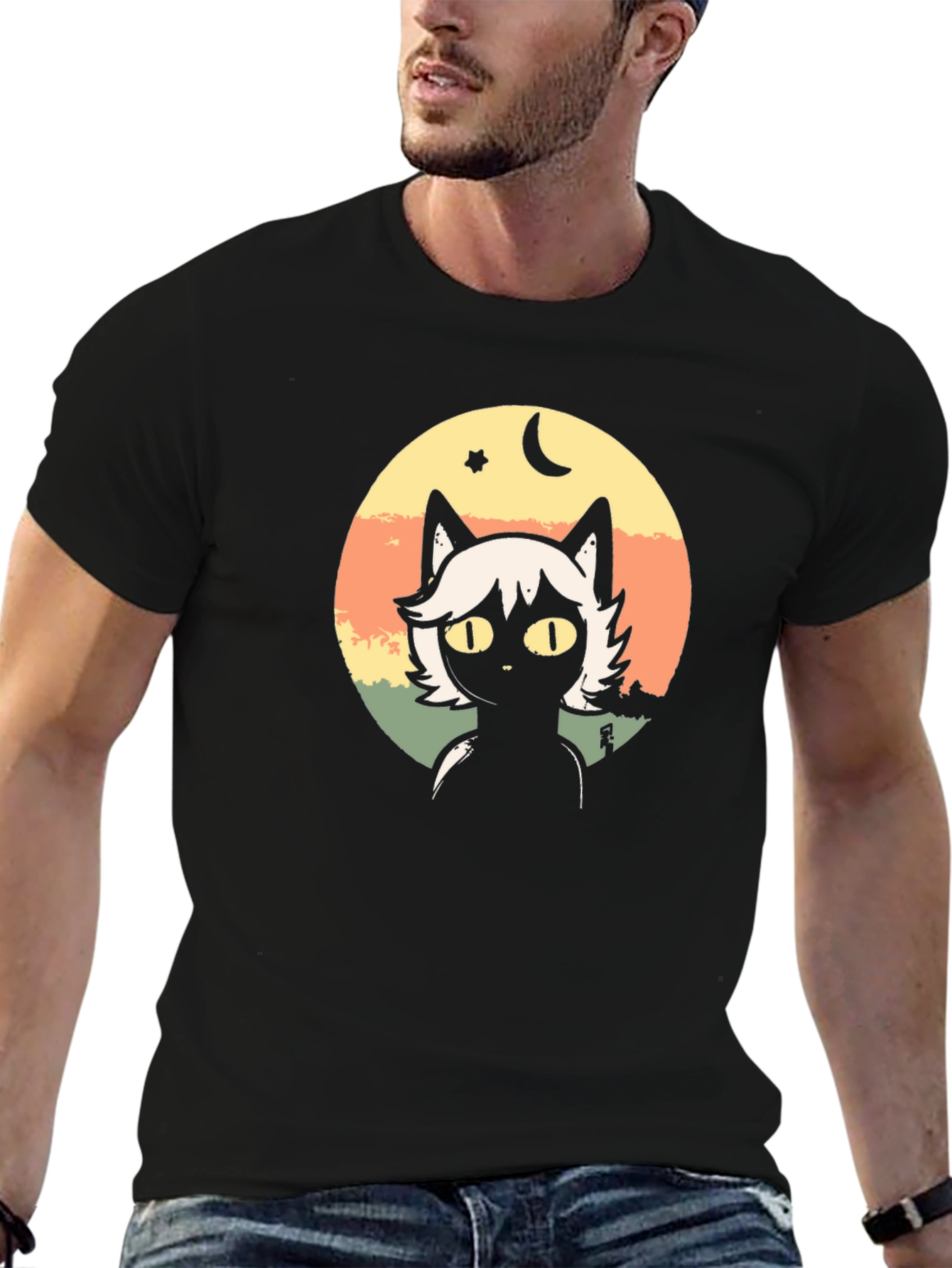 Cat Moon Star Graphic T-Shirt