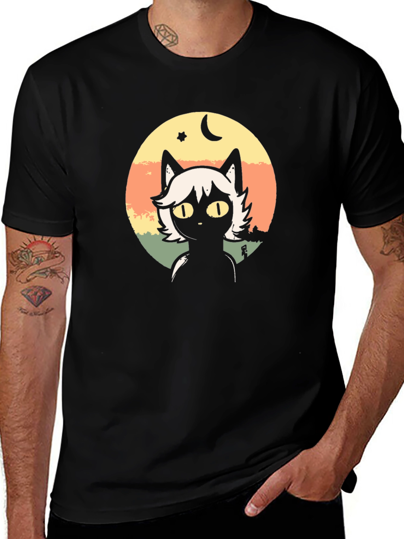 Cat Moon Star Graphic T-Shirt