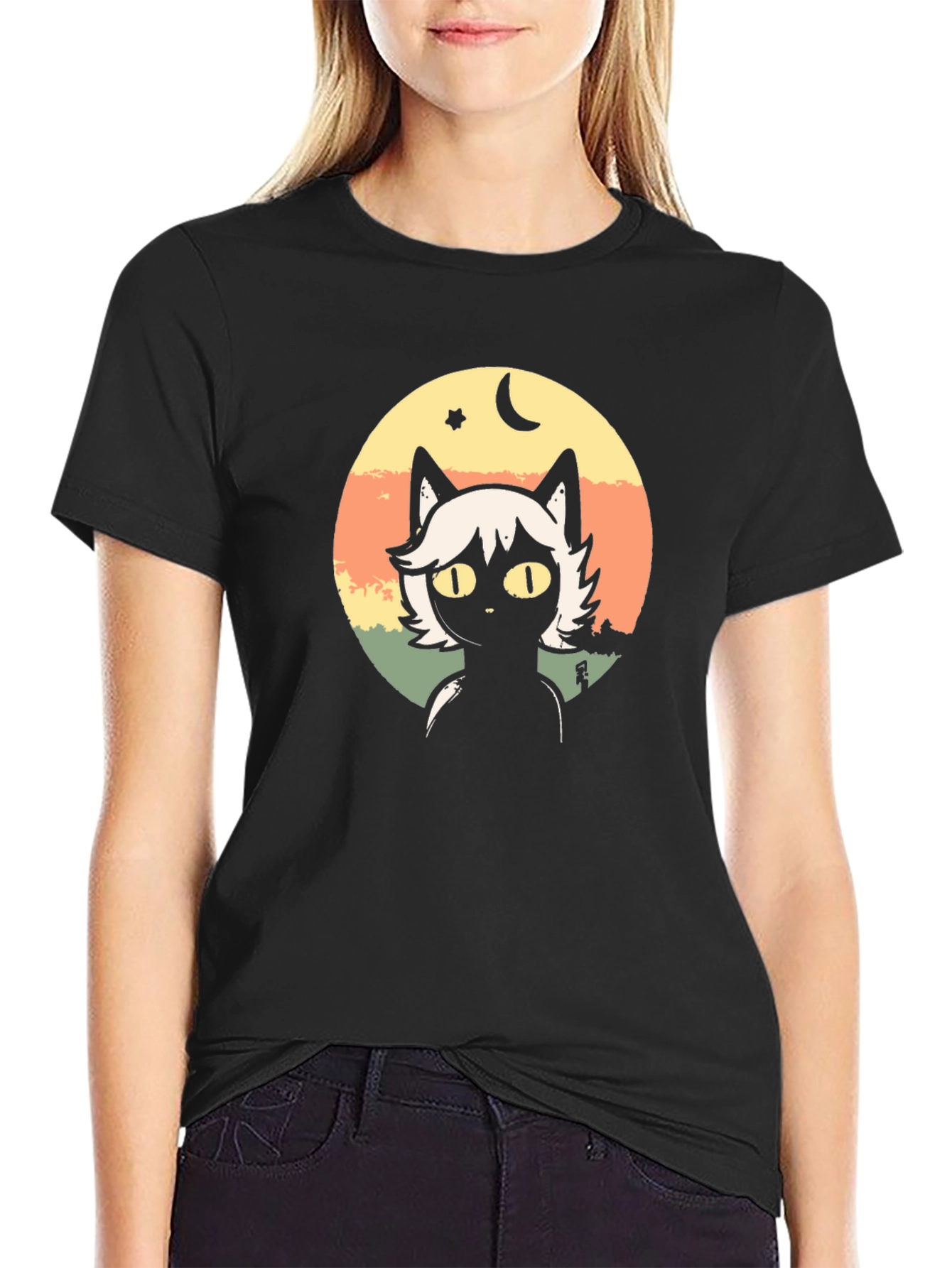 Cat Moon Star Graphic T-Shirt