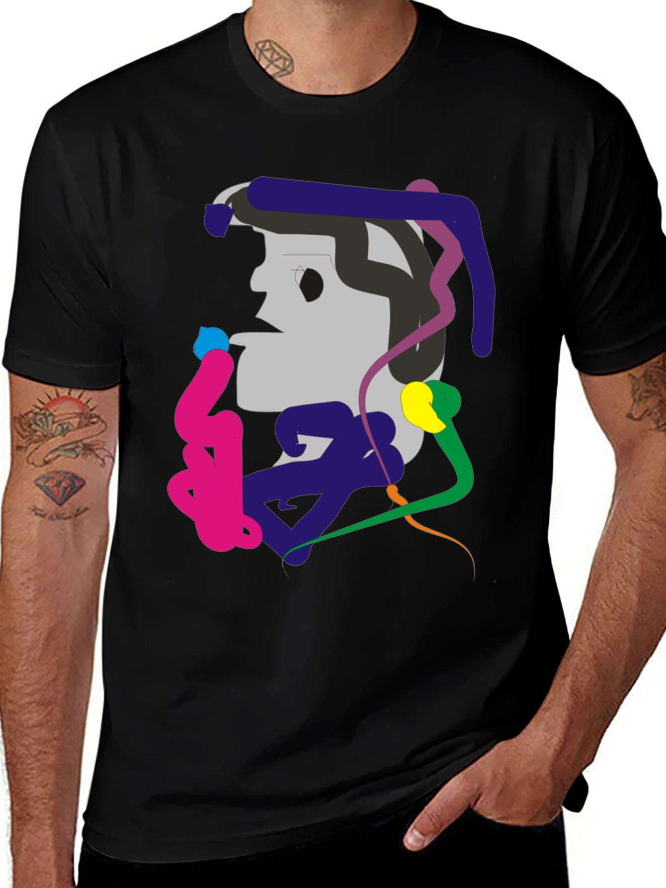 Abstract Graphic Print Black Tee
