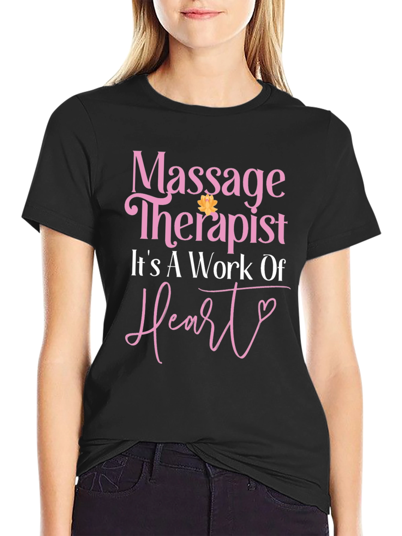 Massage Therapist Heart Work Black T-Shirt