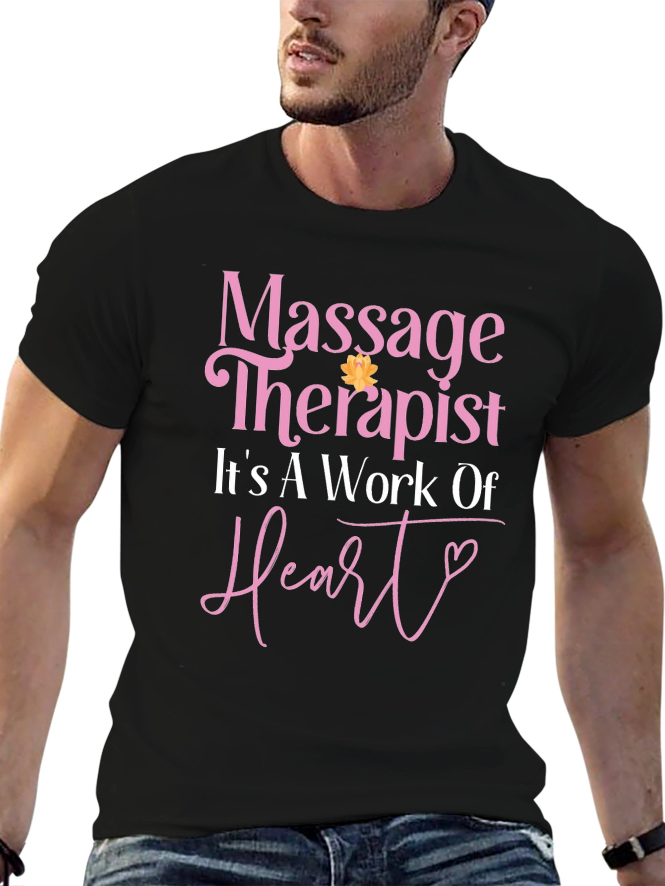 Massage Therapist Heart Work Black T-Shirt