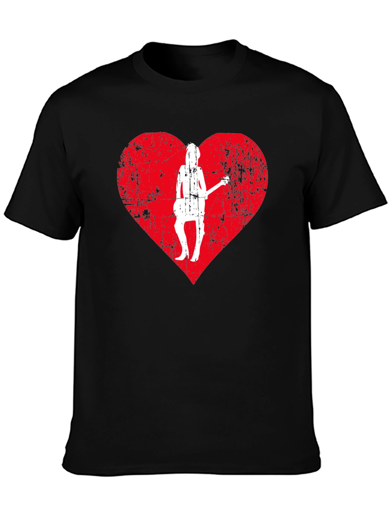 Guitar Girl Heart Graphic Tee - Black