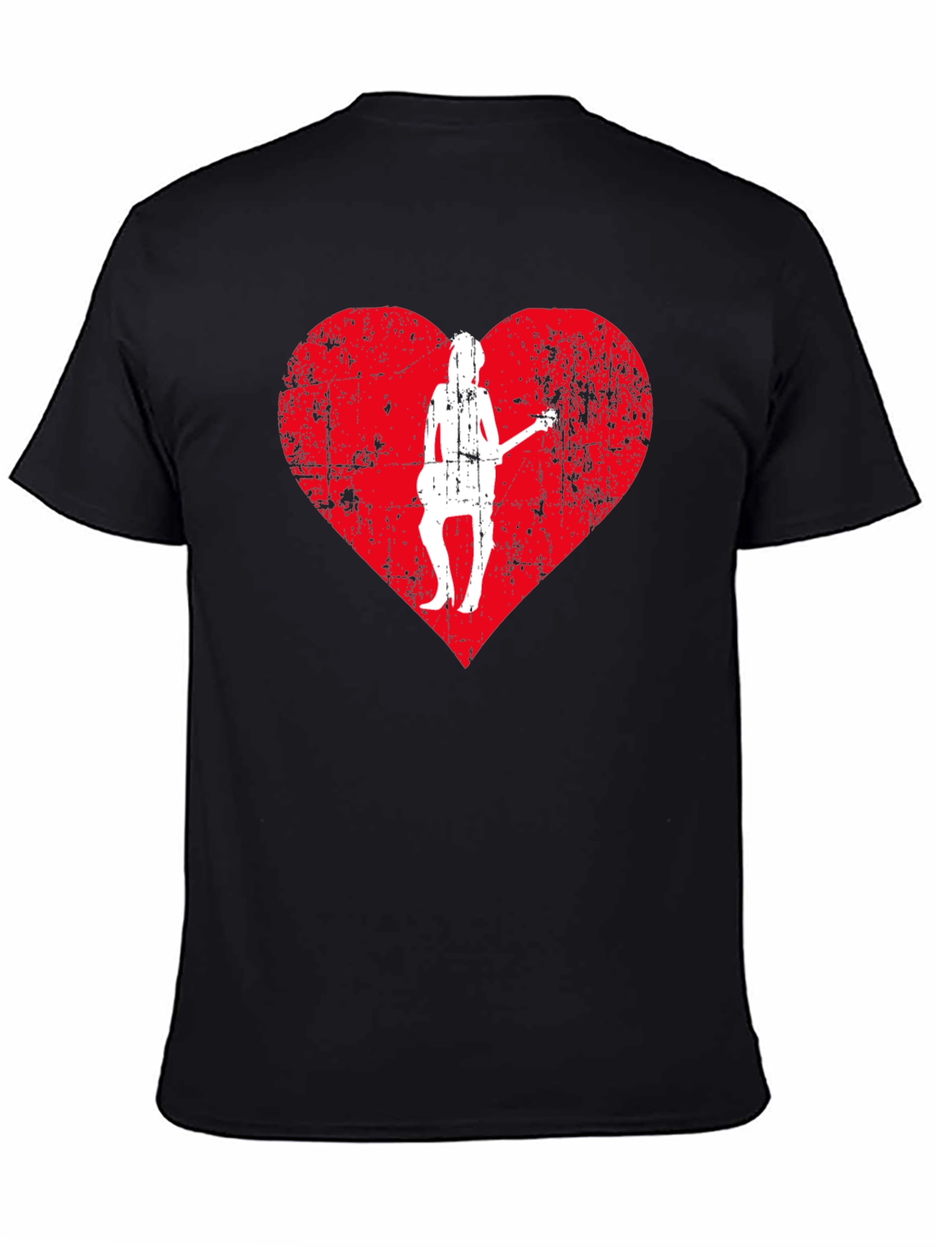 Guitar Girl Heart Graphic Tee - Black