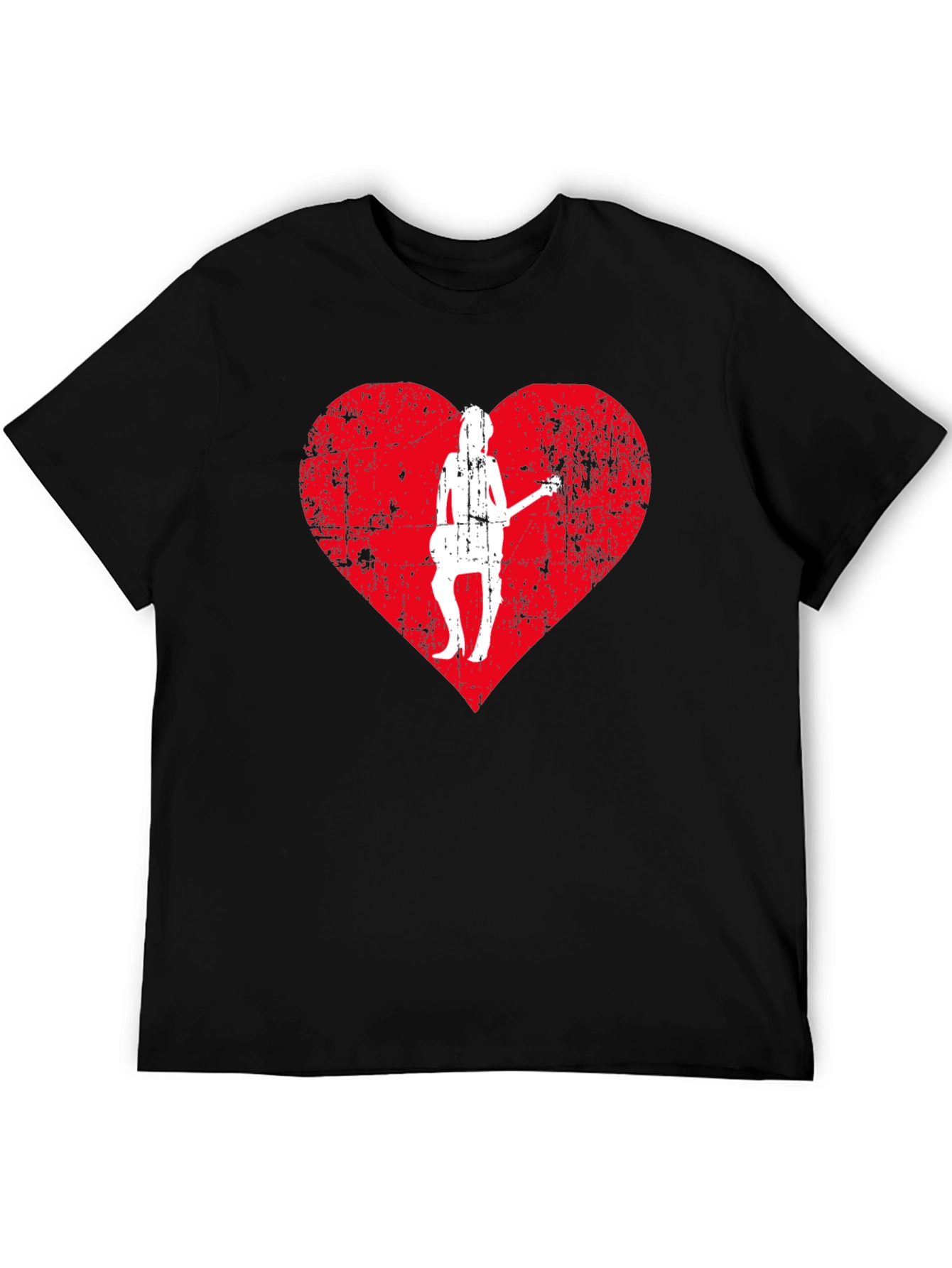 Guitar Girl Heart Graphic Tee - Black