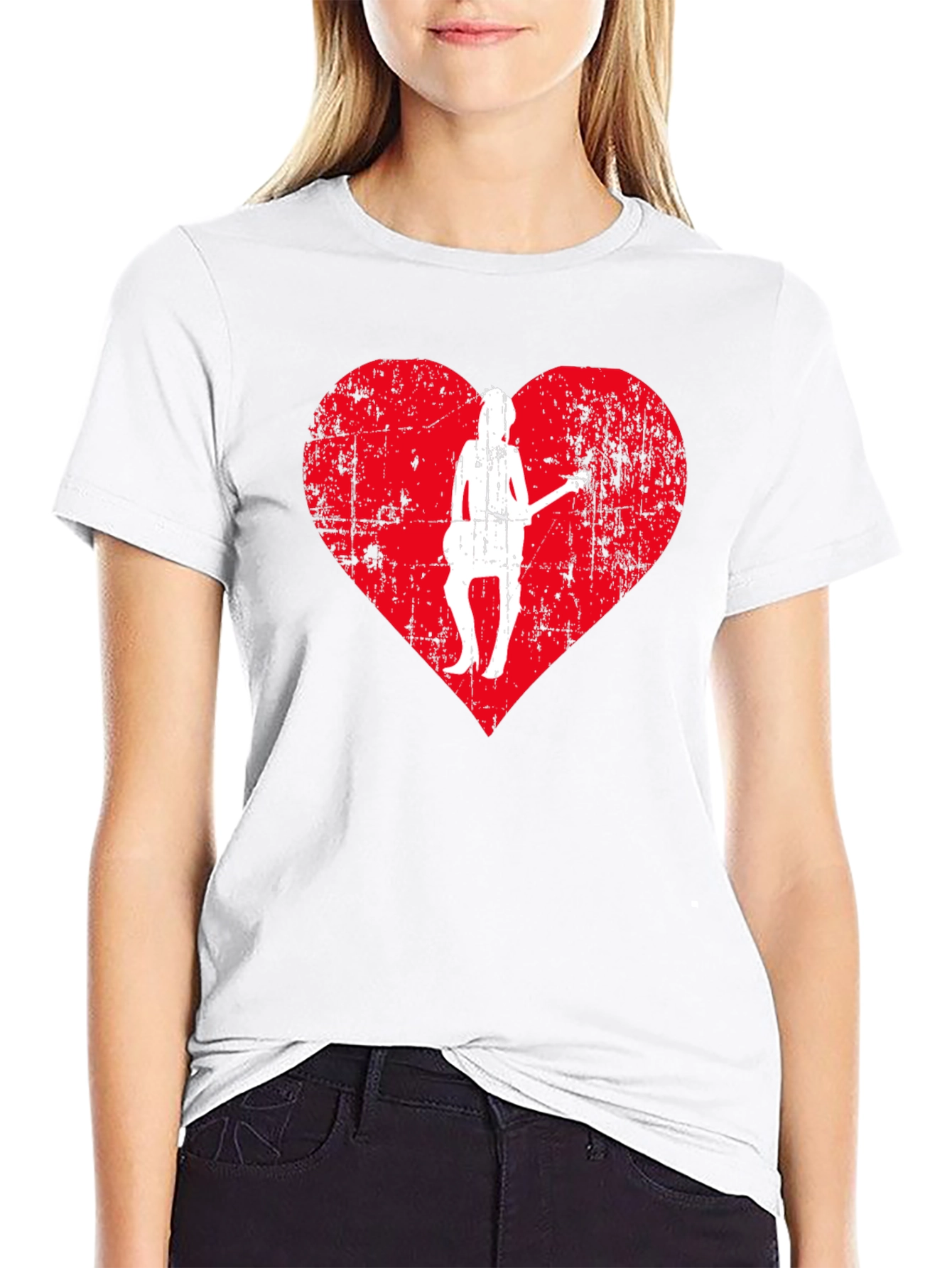 Guitar Girl Heart Graphic Tee - Black