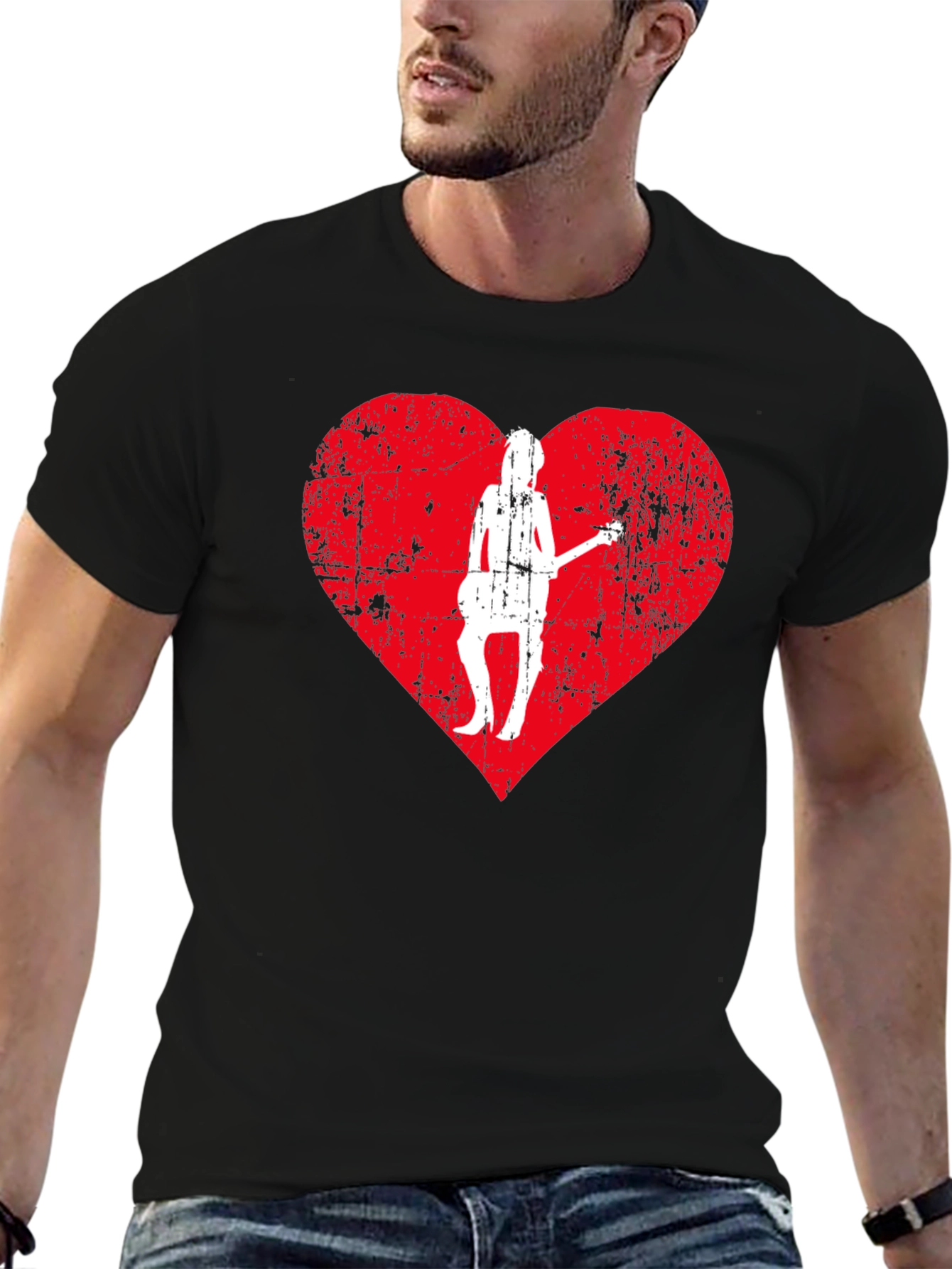 Guitar Girl Heart Graphic Tee - Black