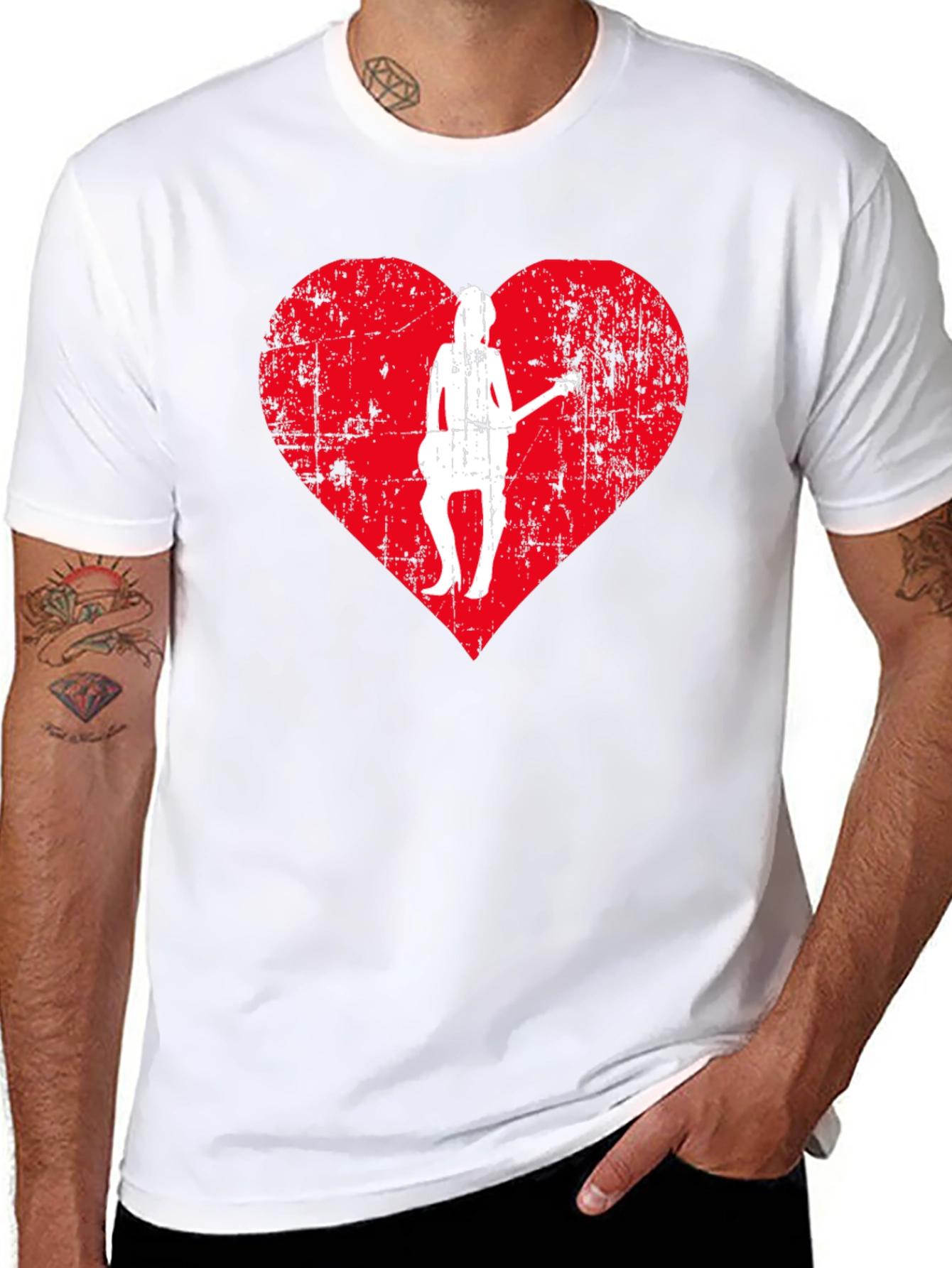Guitar Girl Heart Graphic Tee - Black