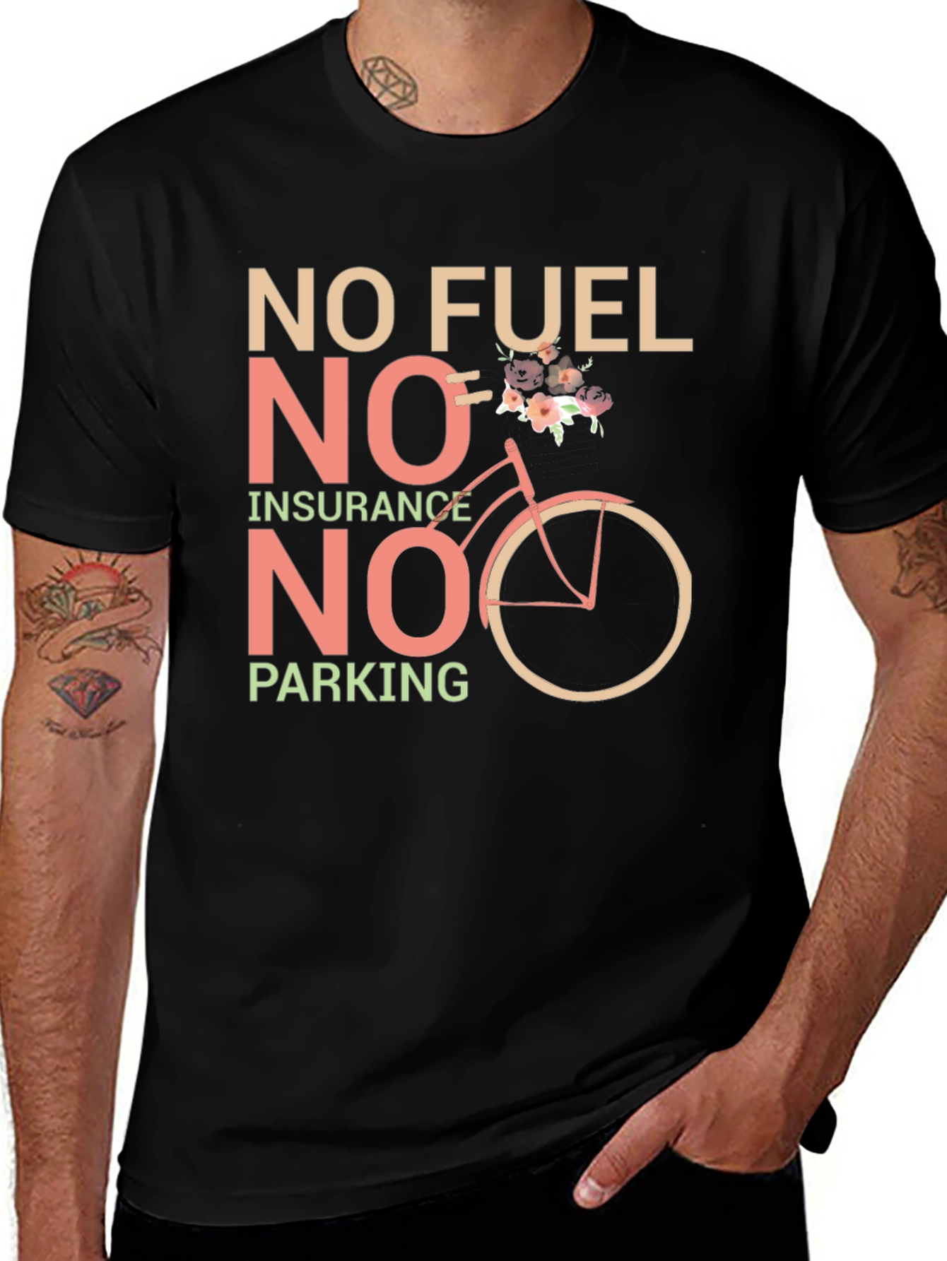 Eco-Friendly Black T-Shirt: No Fuel Insurance Parking