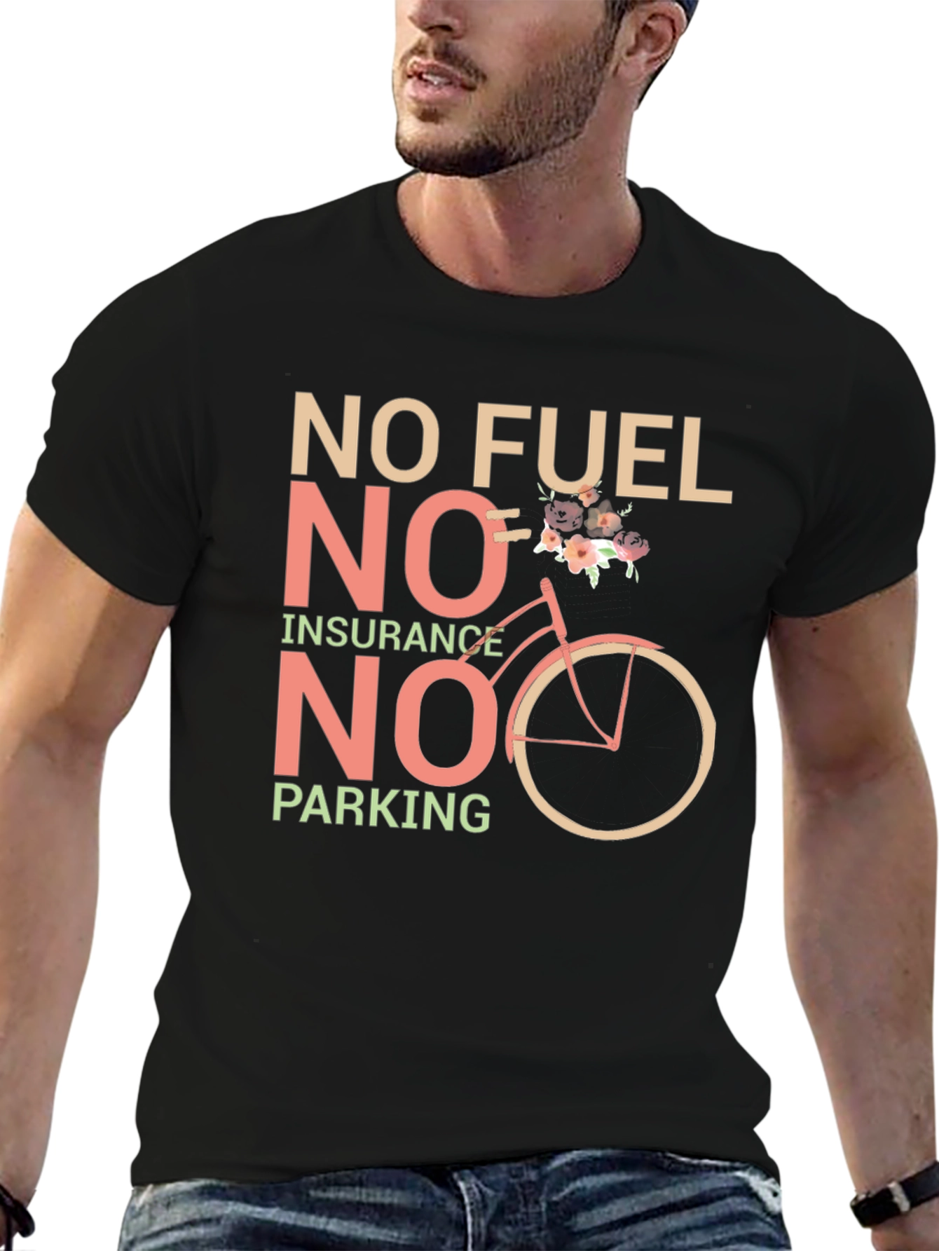 Eco-Friendly Black T-Shirt: No Fuel Insurance Parking