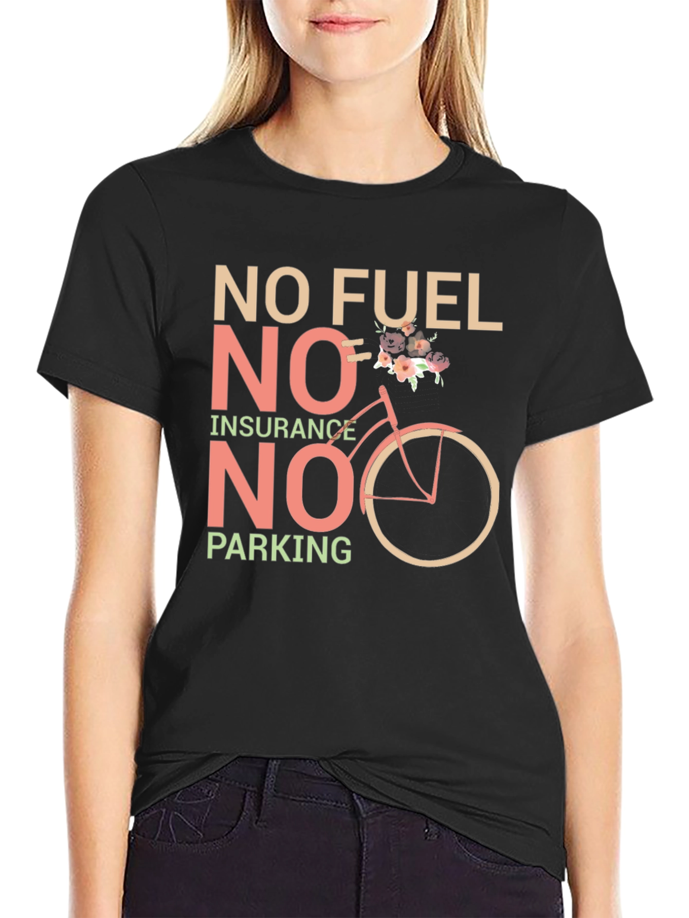 Eco-Friendly Black T-Shirt: No Fuel Insurance Parking