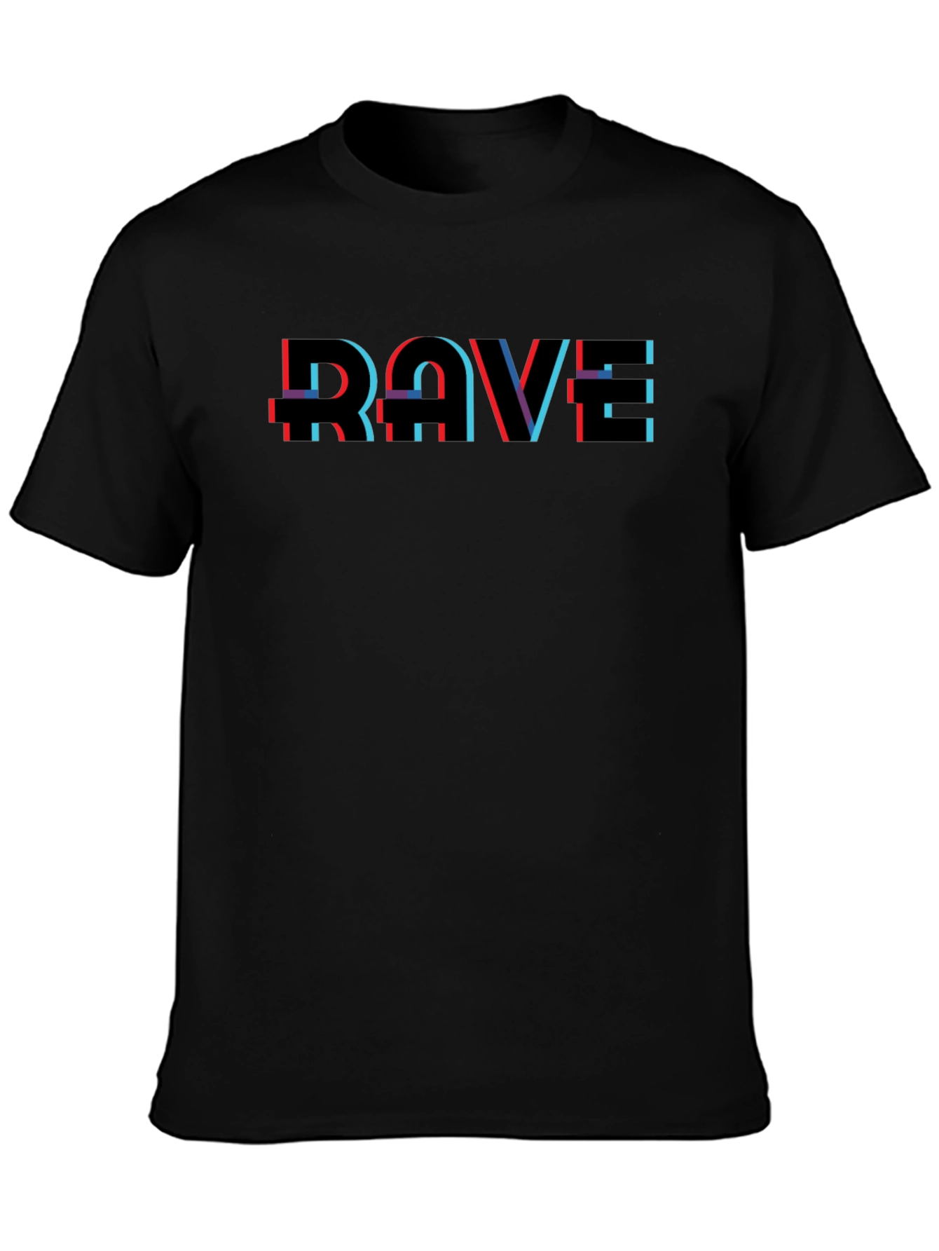 RAVE Glitch Style Graphic Print Black T-Shirt