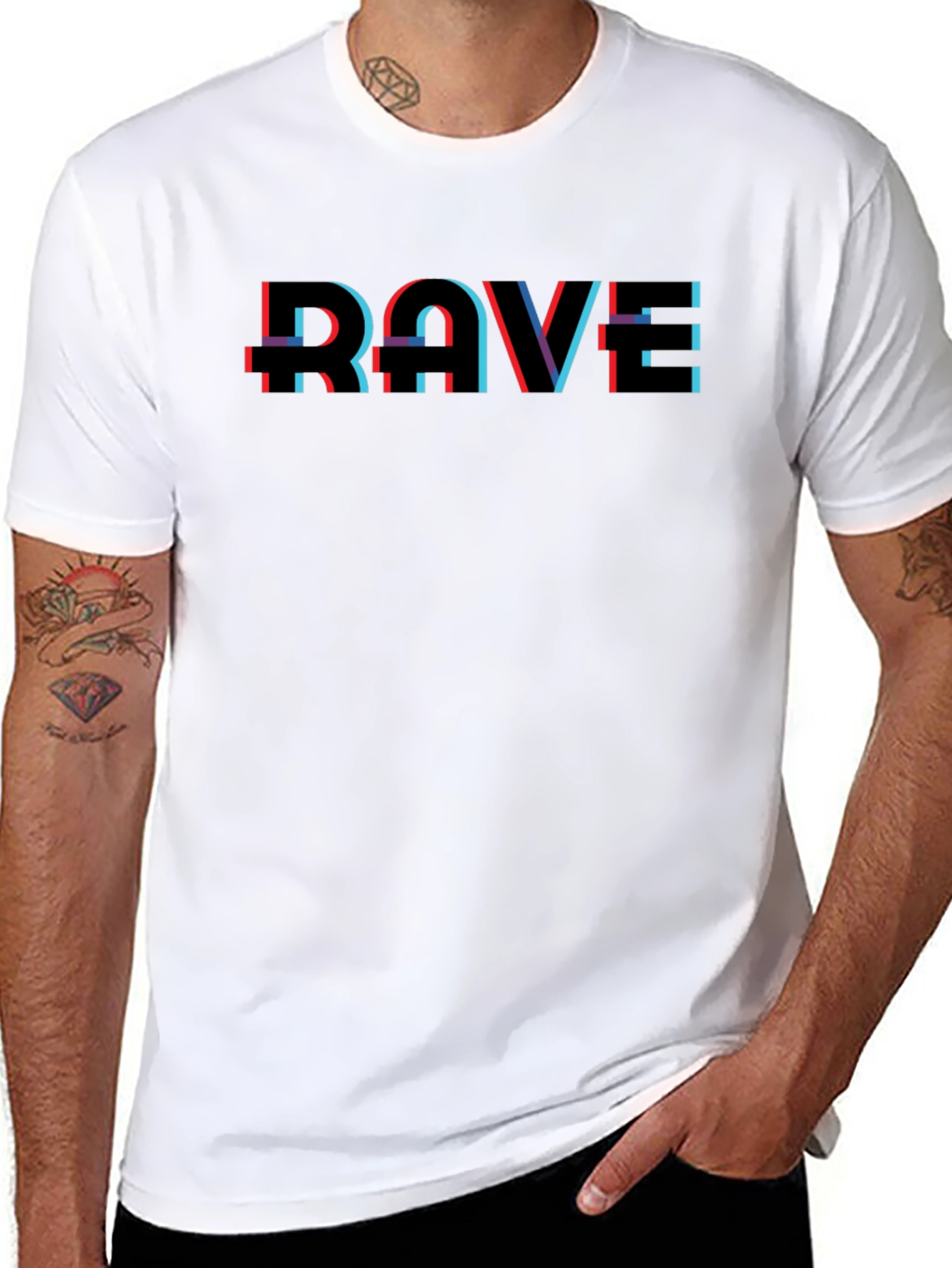 RAVE Glitch Style Graphic Print Black T-Shirt