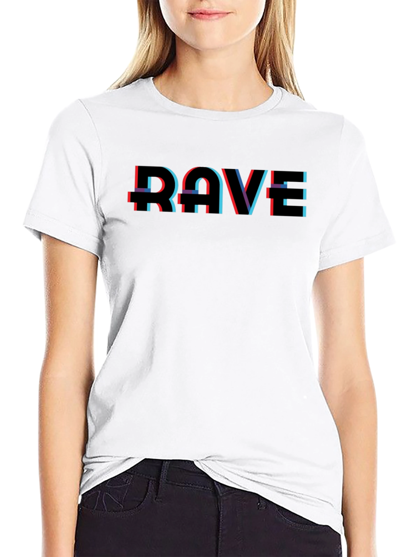RAVE Glitch Style Graphic Print Black T-Shirt