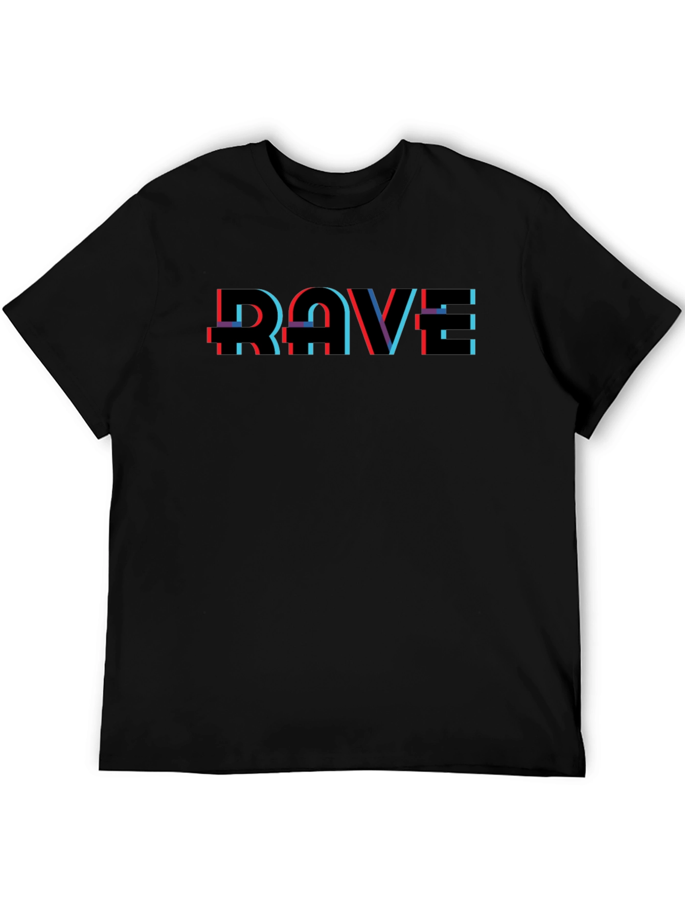 RAVE Glitch Style Graphic Print Black T-Shirt
