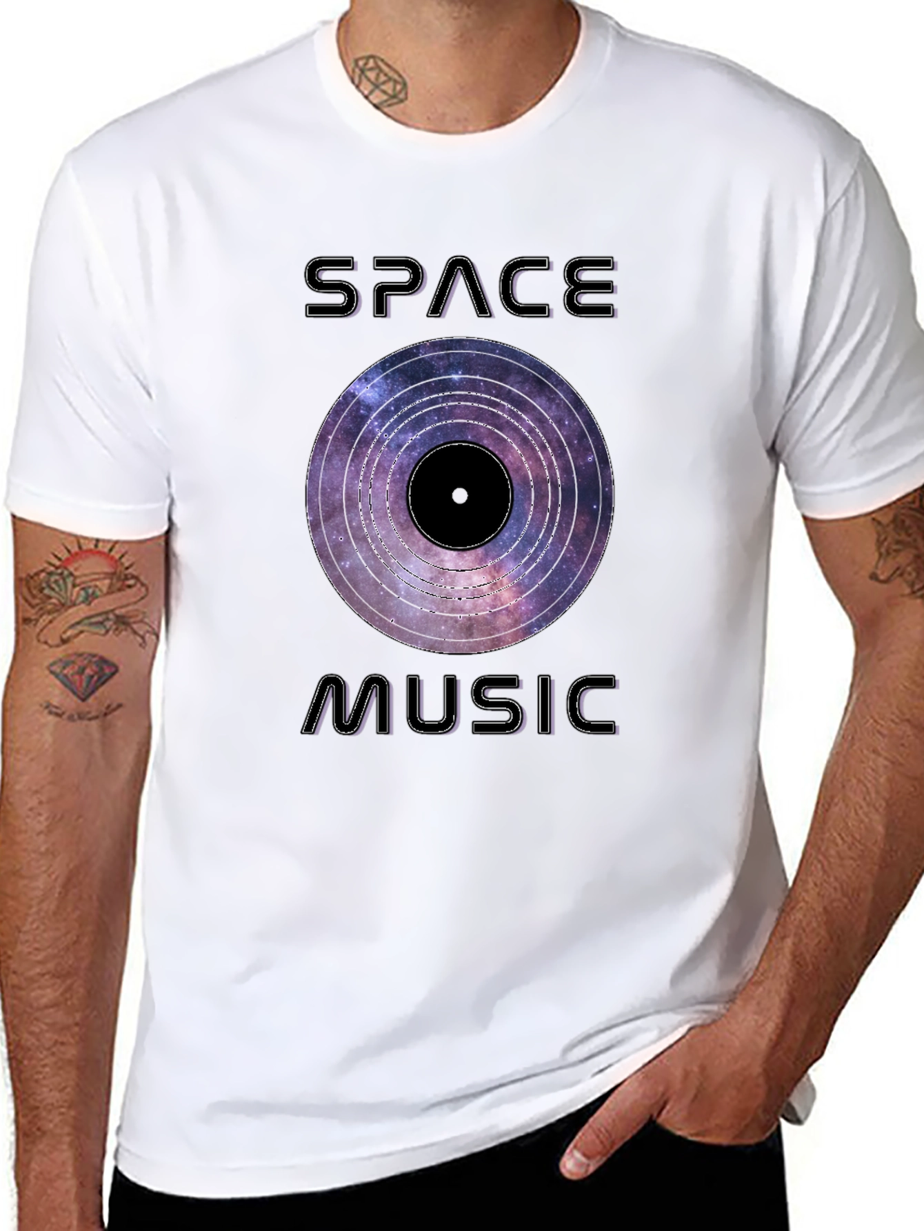 Space Music Graphic Tee - Galaxy Vinyl Design