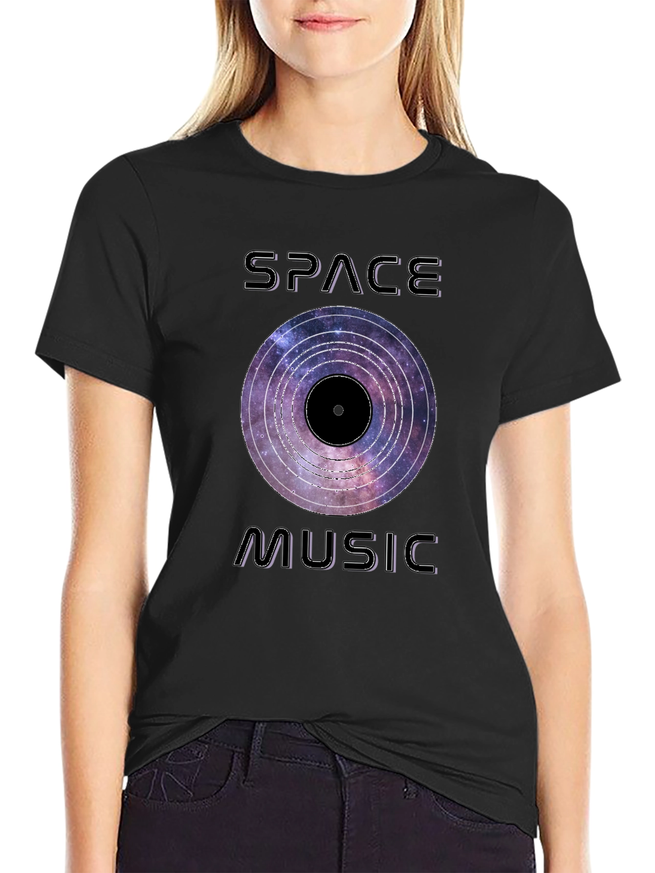 Space Music Graphic Tee - Galaxy Vinyl Design