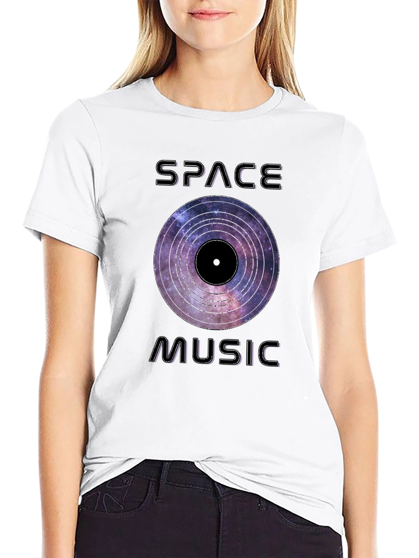 Space Music Graphic Tee - Galaxy Vinyl Design