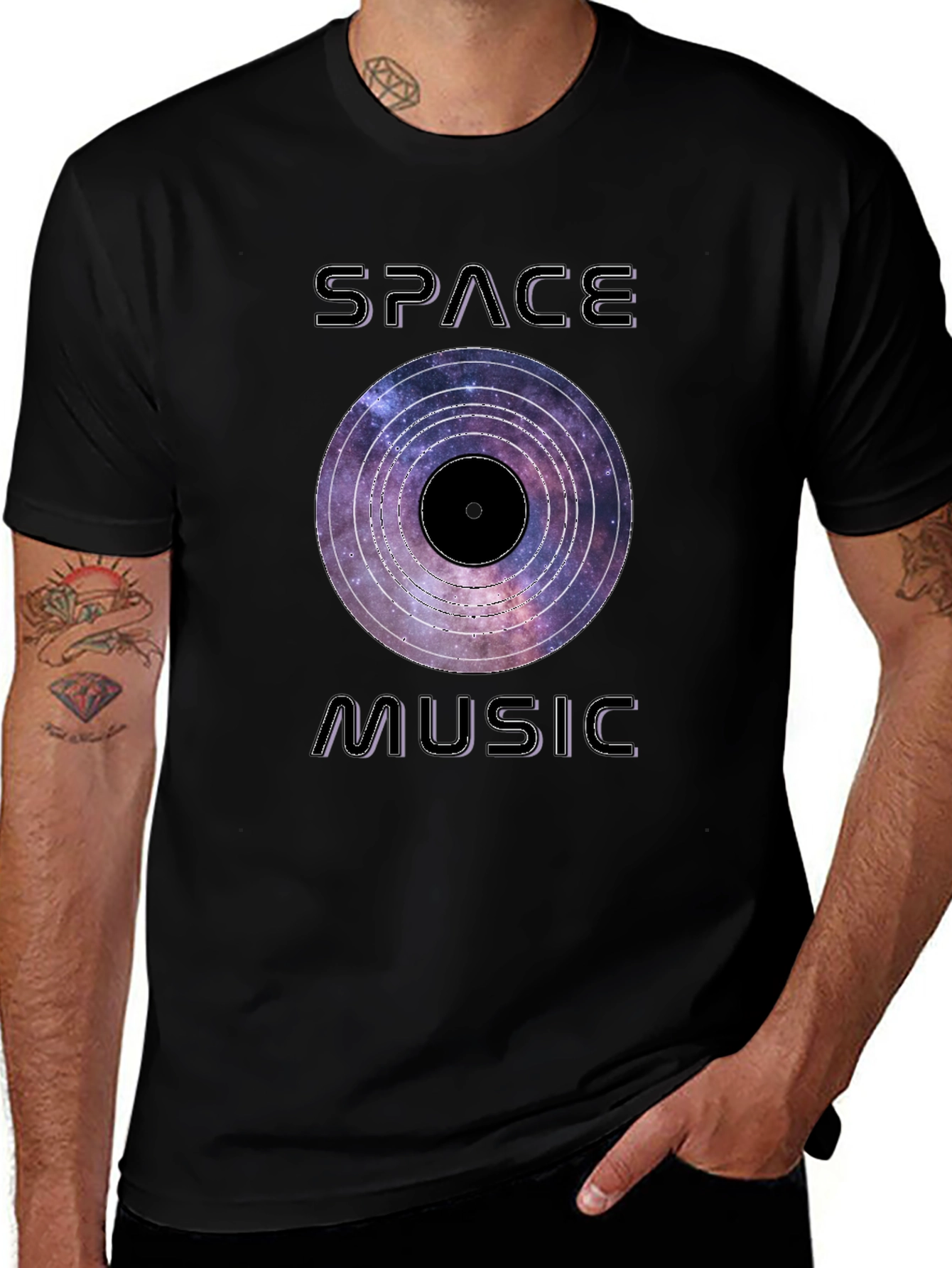 Space Music Graphic Tee - Galaxy Vinyl Design