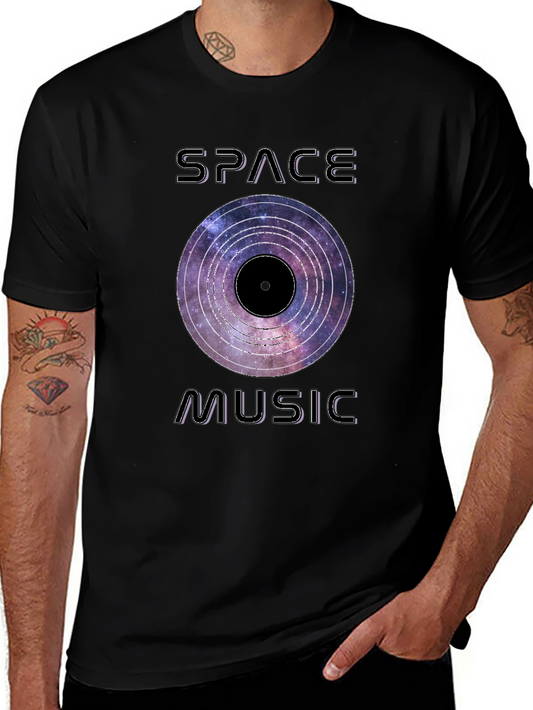 Space Music Graphic Tee - Galaxy Vinyl Design
