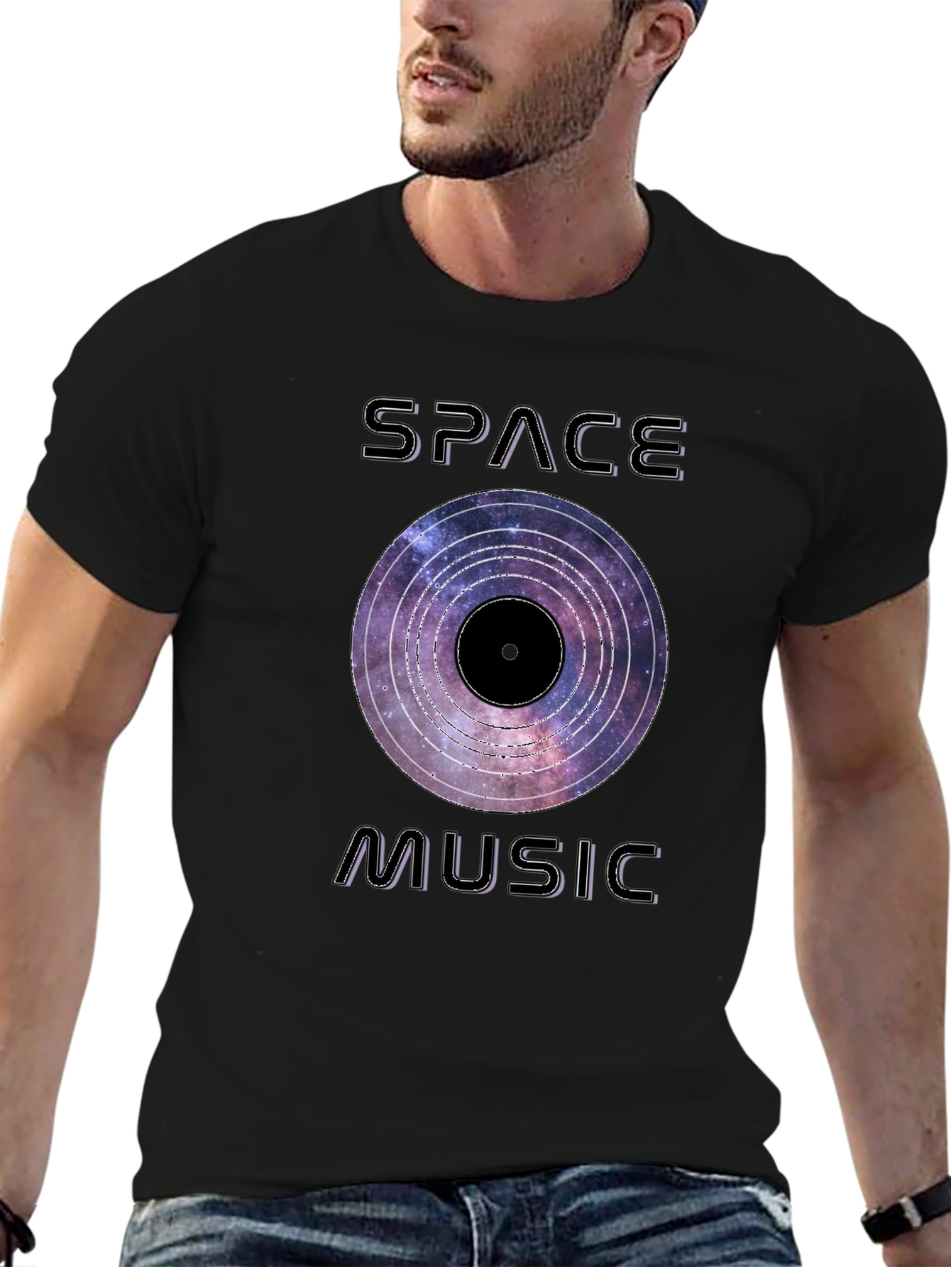 Space Music Graphic Tee - Galaxy Vinyl Design