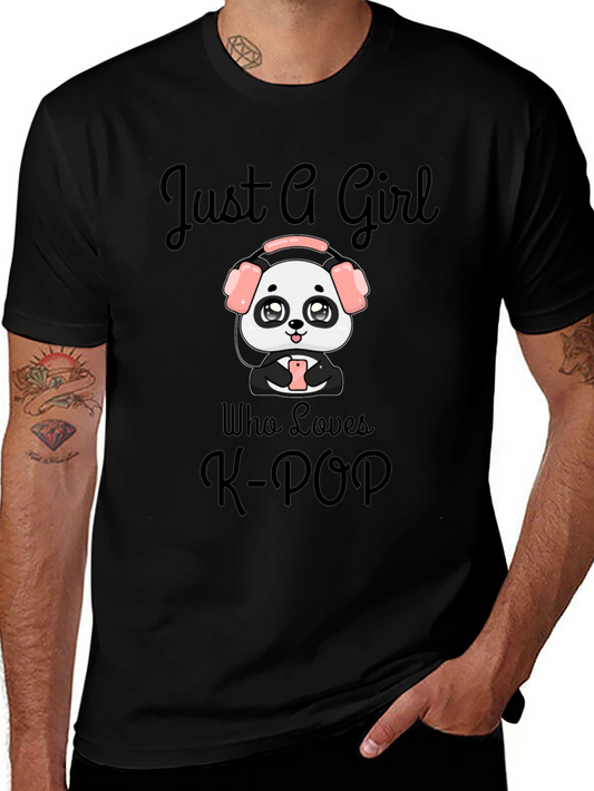Just A Girl Who Loves K-Pop T-Shirt Panda Headphone Tee