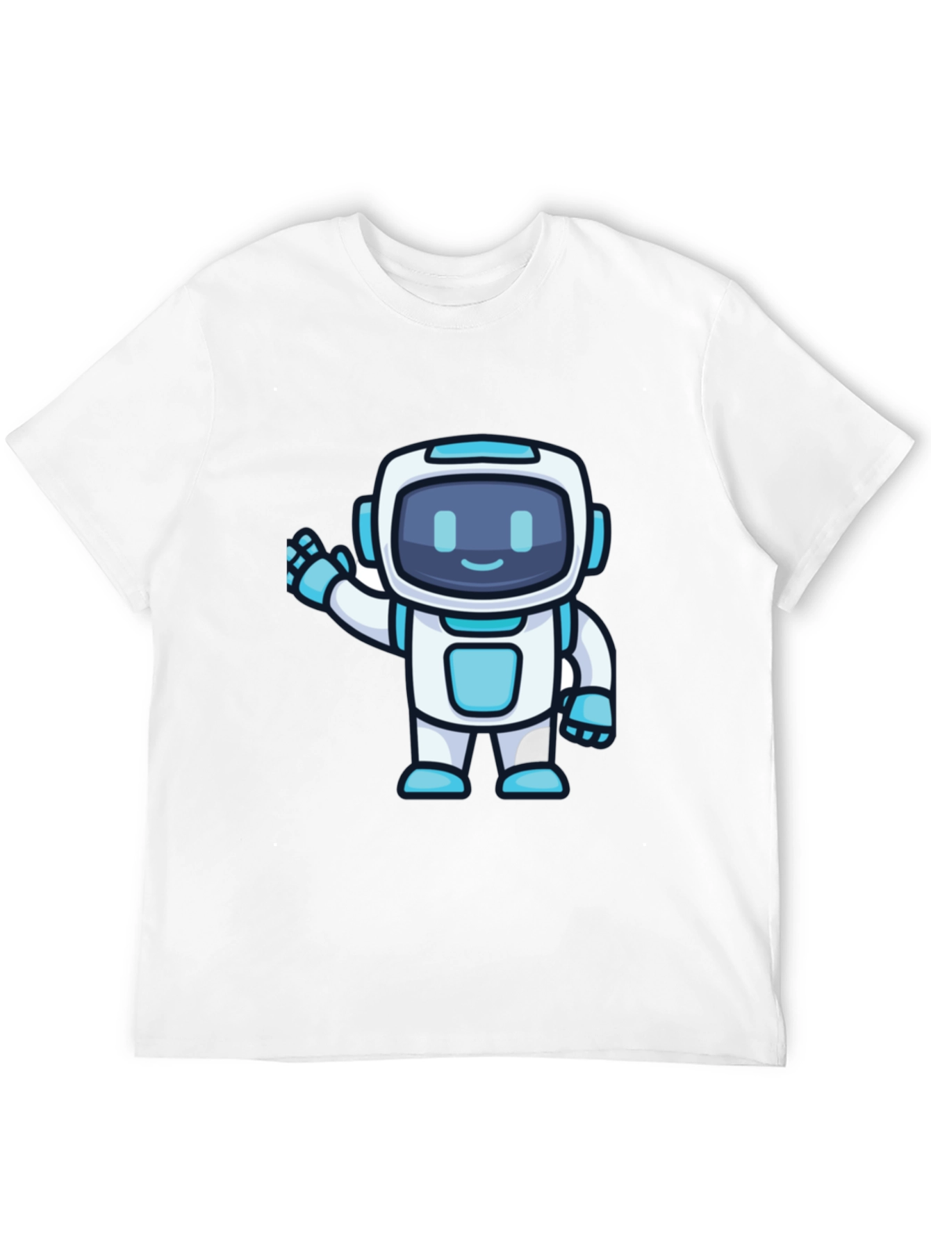 Cute Robot Graphic T-Shirt - Black Crew Neck