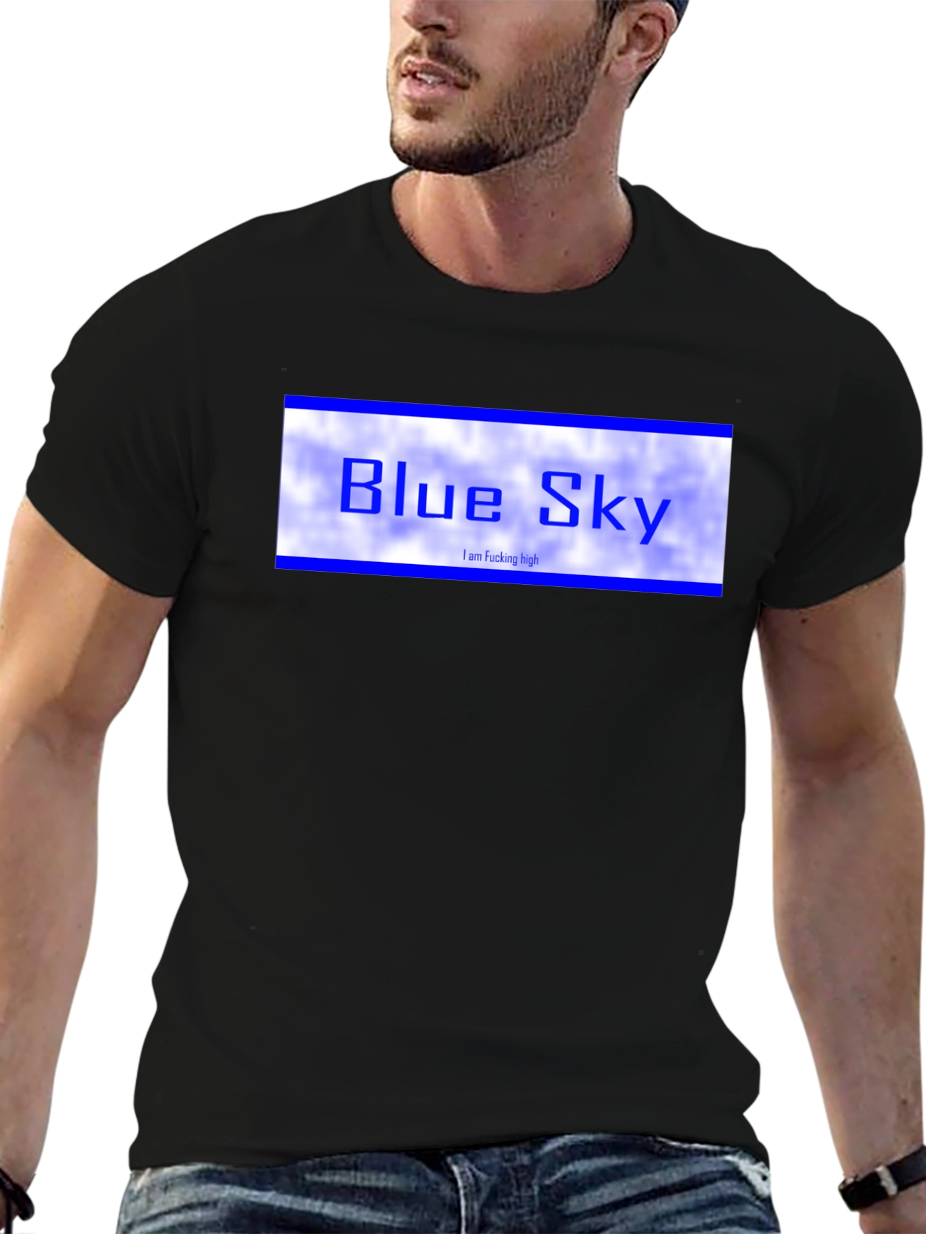 Blue Sky Graphic Tee - Black Cotton T-Shirt