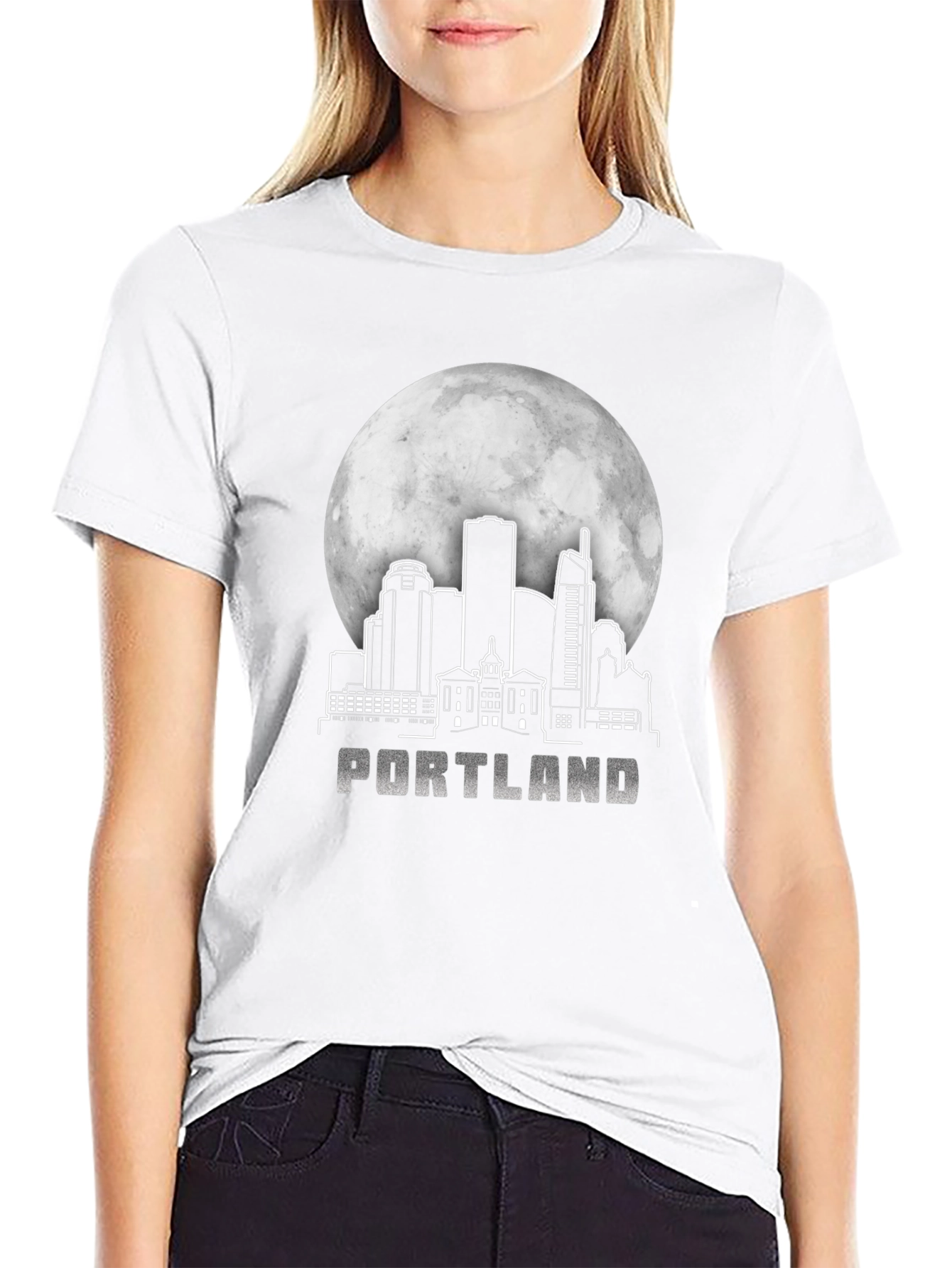 Portland Skyline Moon Graphic T-Shirt