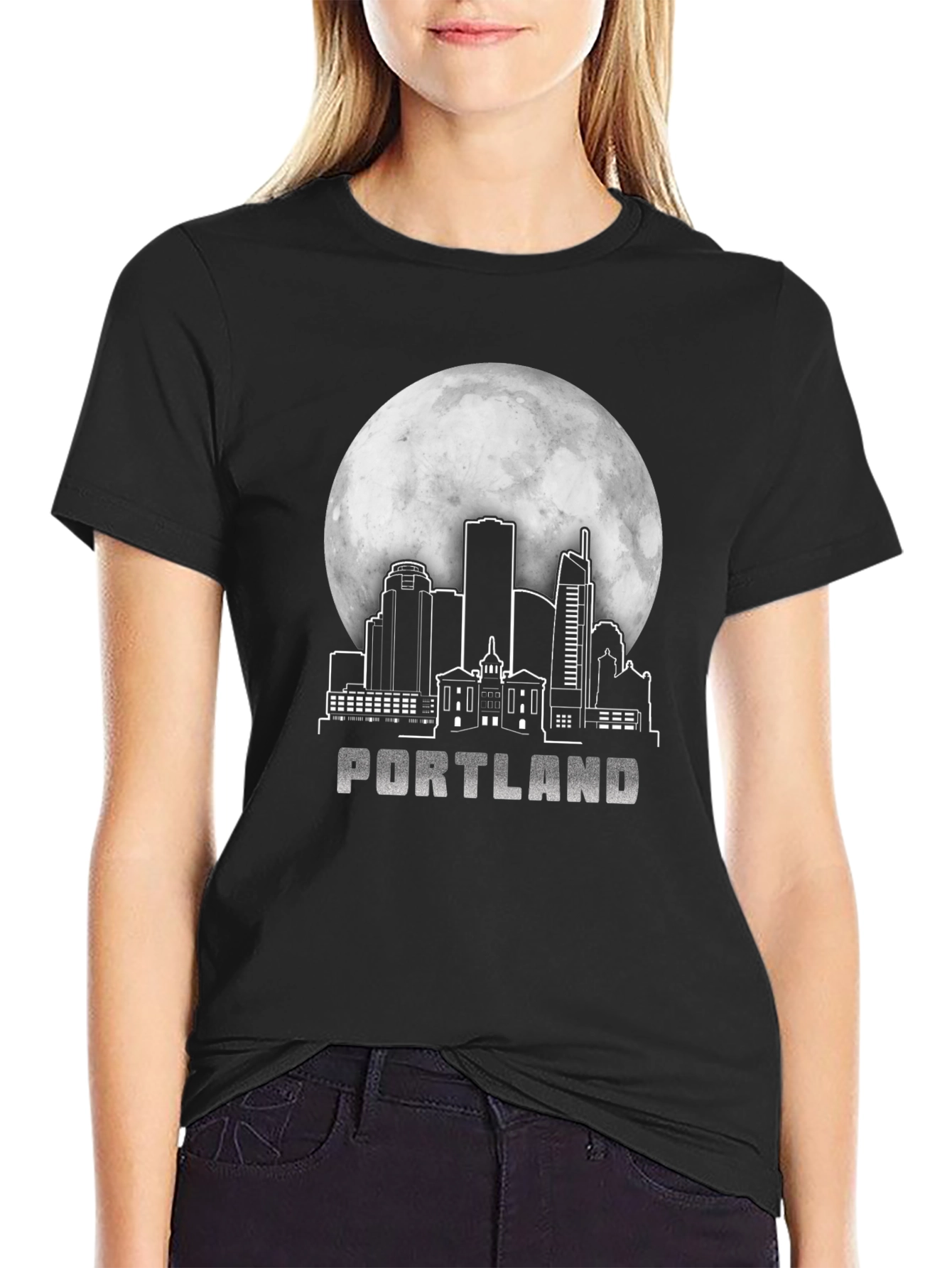 Portland Skyline Moon Graphic T-Shirt