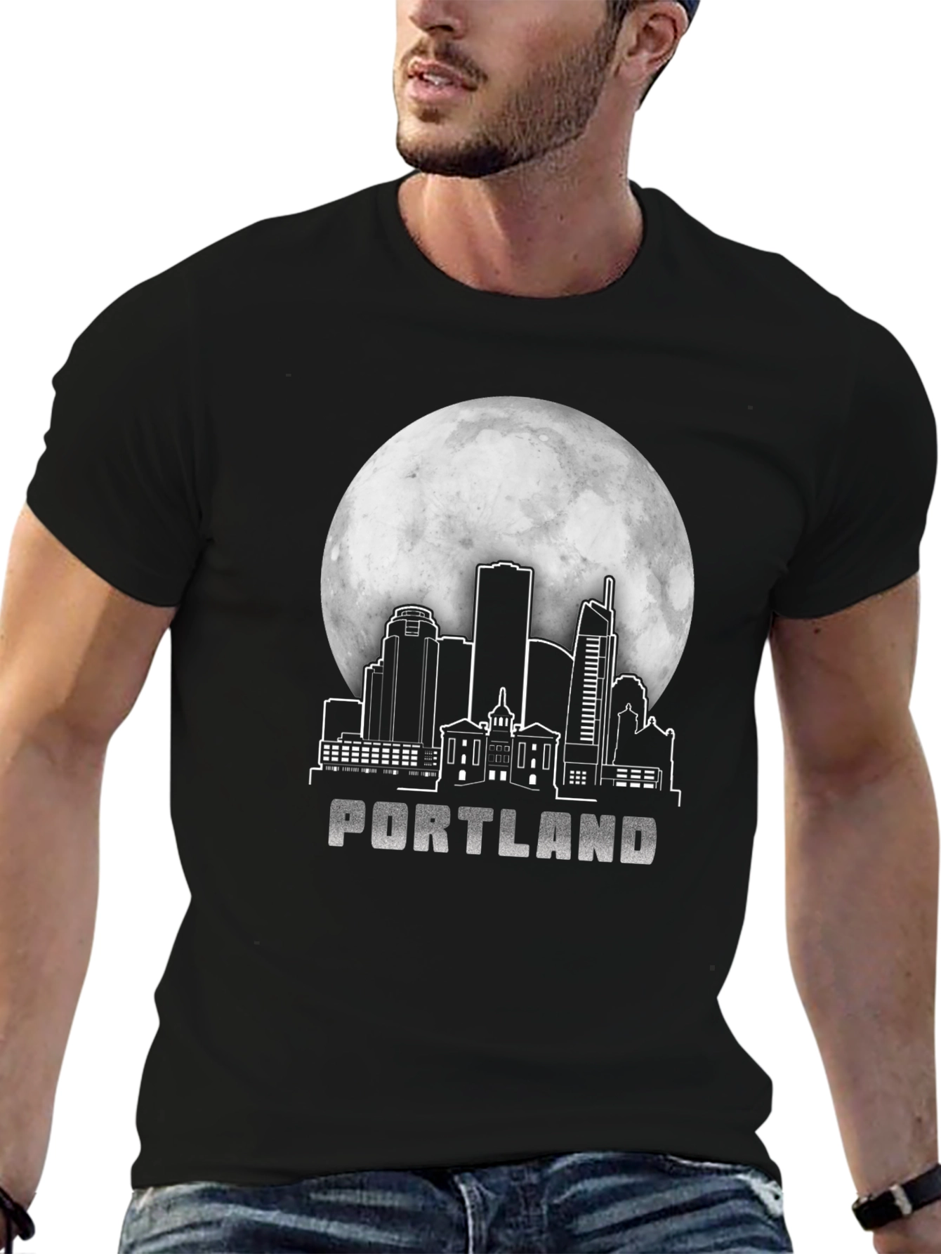 Portland Skyline Moon Graphic T-Shirt