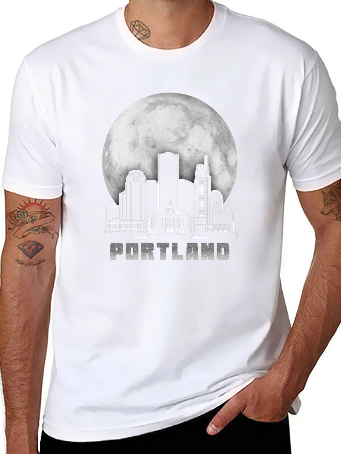 Portland Skyline Moon Graphic T-Shirt