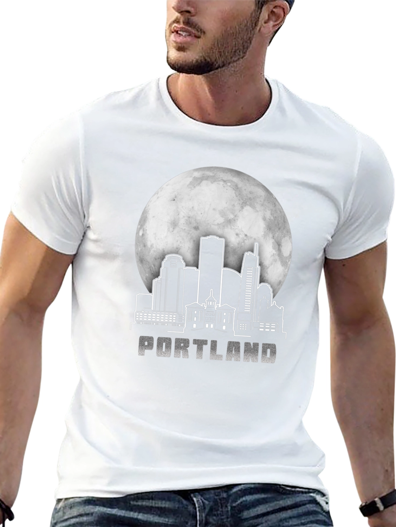 Portland Skyline Moon Graphic T-Shirt